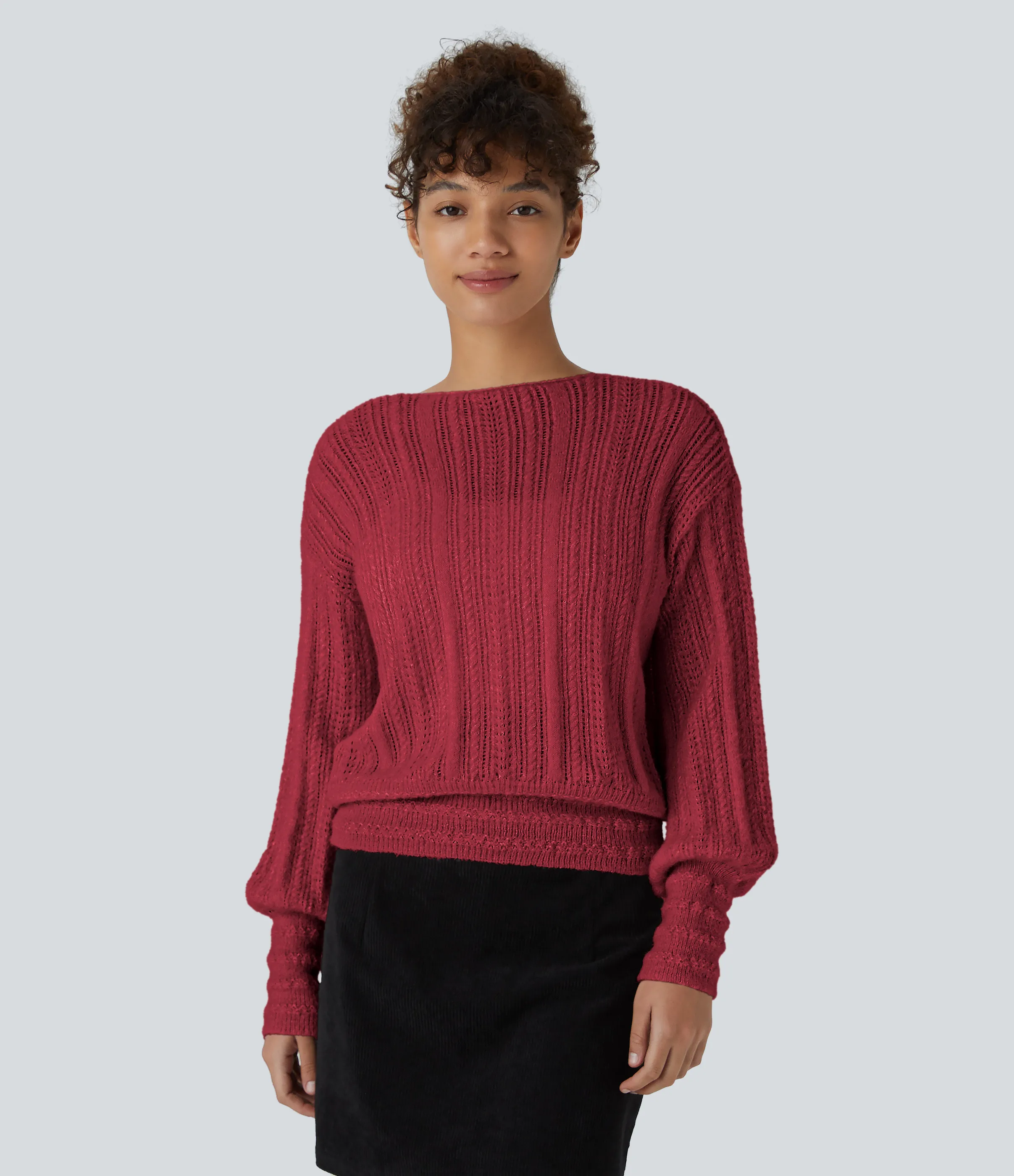 Halara Suéter oficina manga larga cuello V transparente usar delante detrás - Red Bud - M sold by Halara product image thumbnail 3