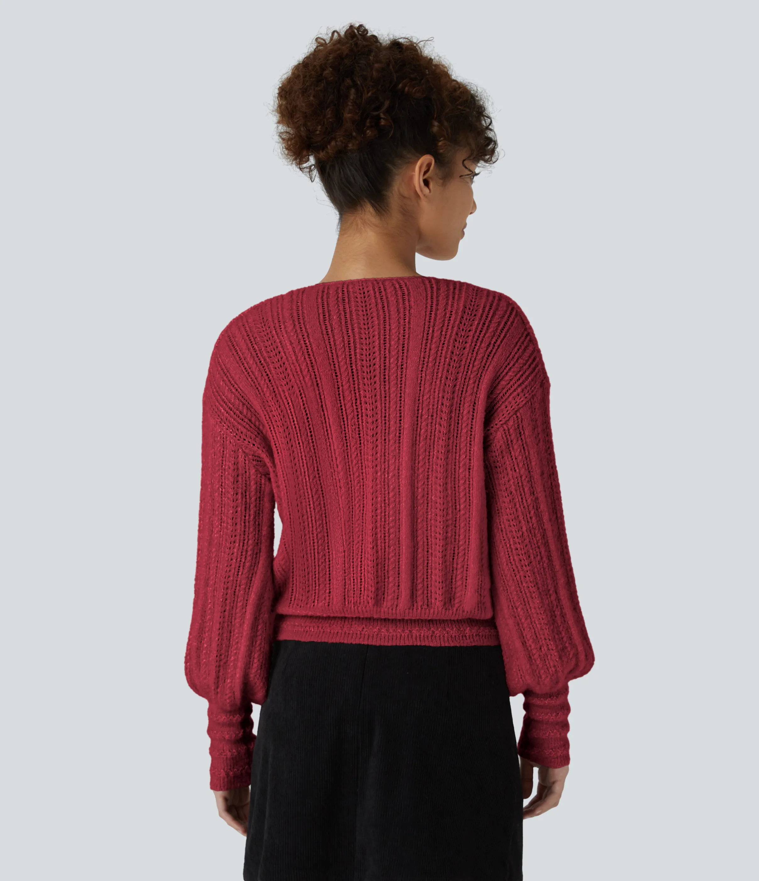 Halara Suéter oficina manga larga cuello V transparente usar delante detrás - Red Bud - M sold by Halara product image thumbnail 4