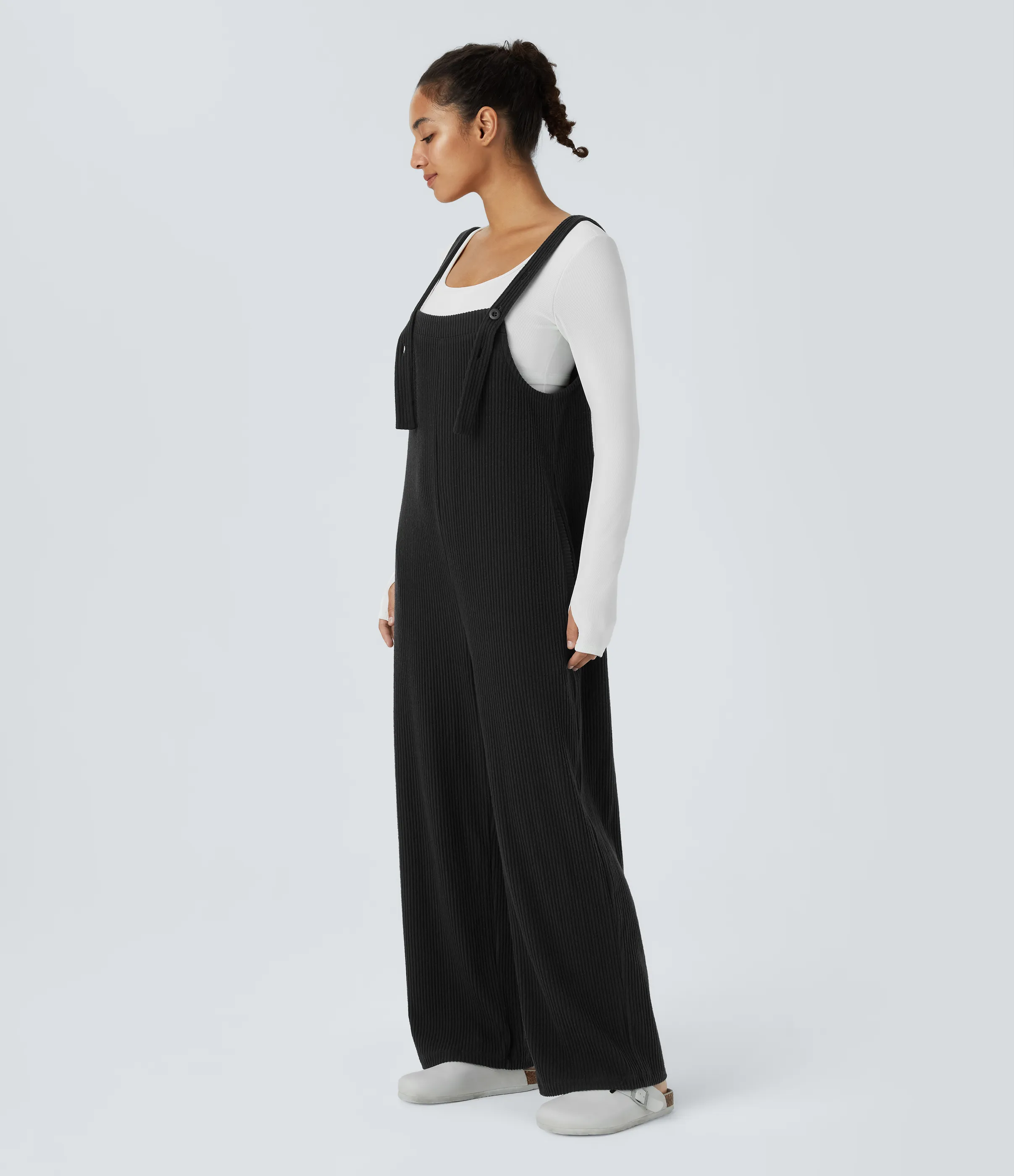 Halara Mono bolsillo lateral botón tira ajustable acanalado - Black - XS(regular) sold by Halara product image thumbnail 4