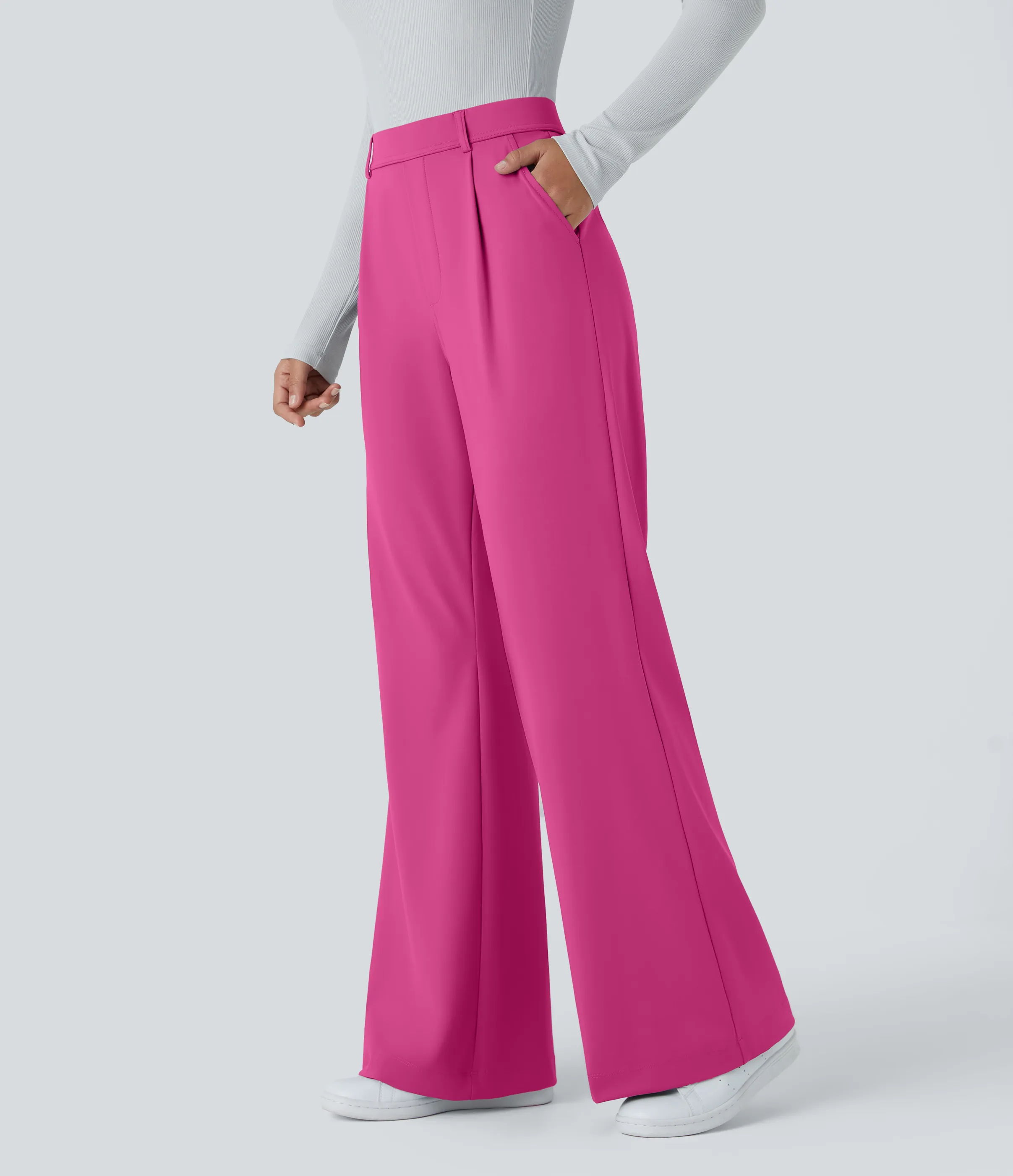 Halara Pantalón oficina acampanado bolsillo lateral tiro alto - Raspberry Rose - XS(regular) sold by Halara product image thumbnail 4