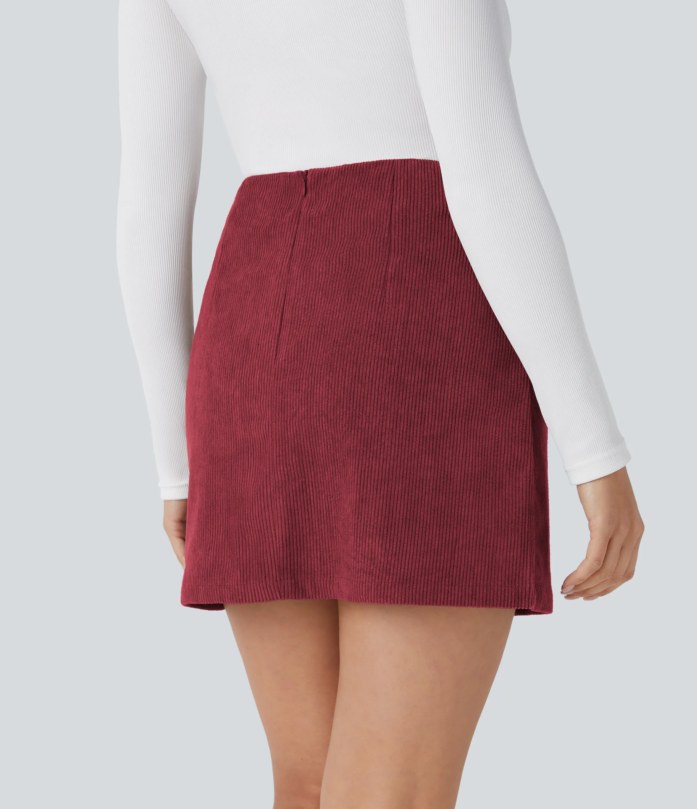 Halara Falda corta pana tiro alto cremallera invisible 2 en 1 corte A largo más largo - Pomegranate - XL(Long) sold by Halara product image thumbnail 3