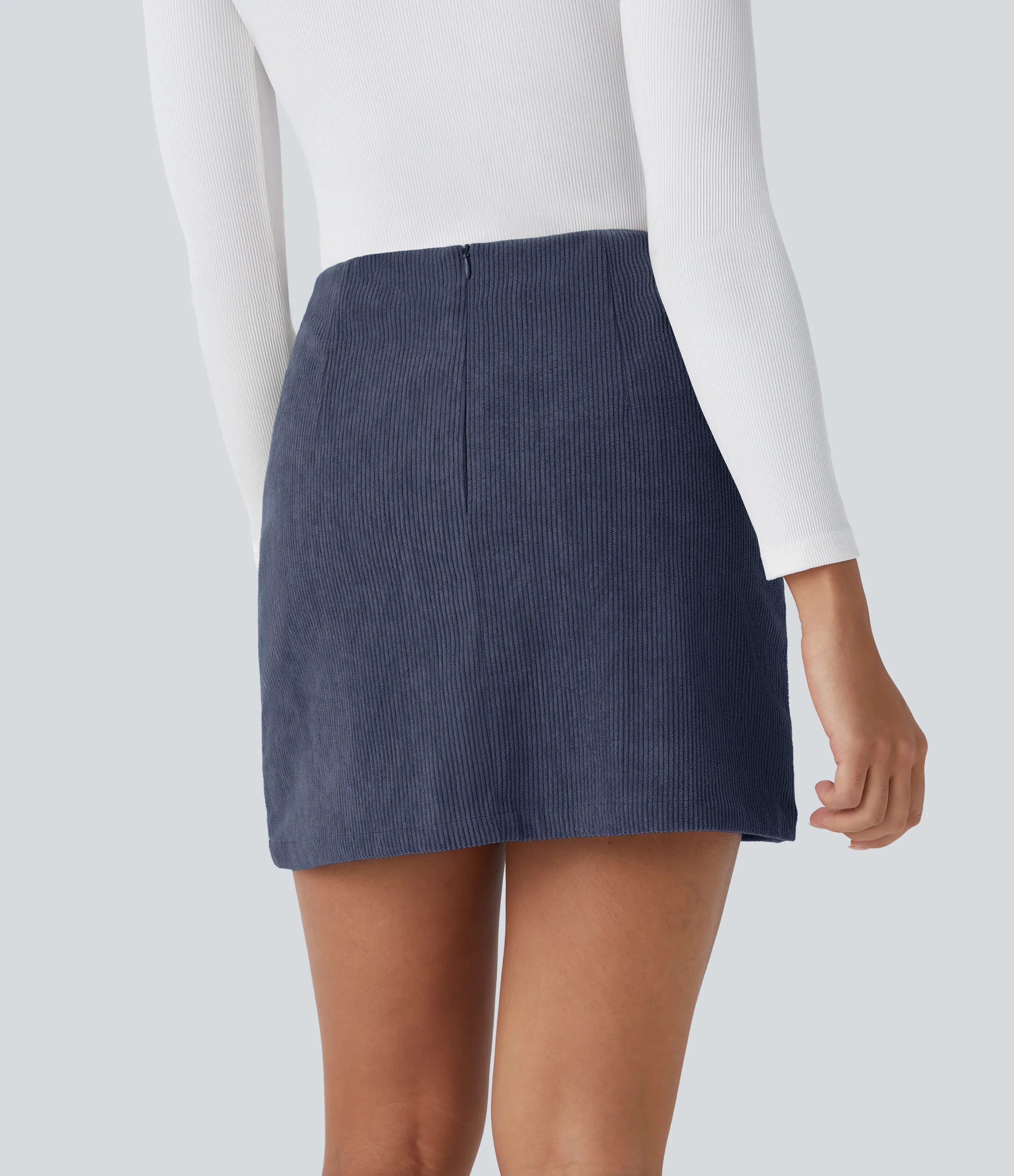 Halara Falda corta pana tiro alto cremallera invisible 2 en 1 corte A largo más largo - Foggy Blue - L(Long) sold by Halara product image thumbnail 3