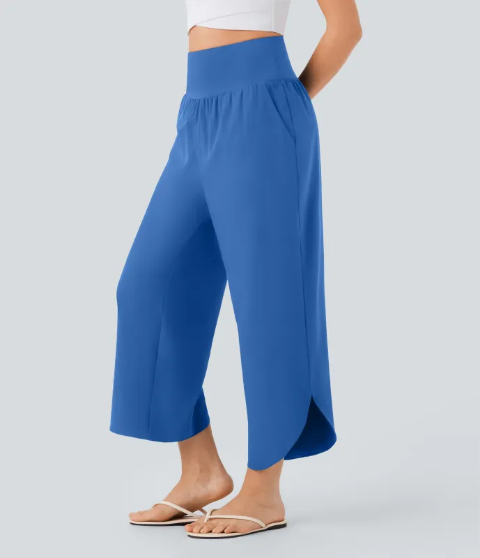 Halara Pantalón SoCinched resort secado rápido dobladillo dividido bolsillo lateral control abdomen tiro alto - Nebulas Blue - XL(regular) made by Halara