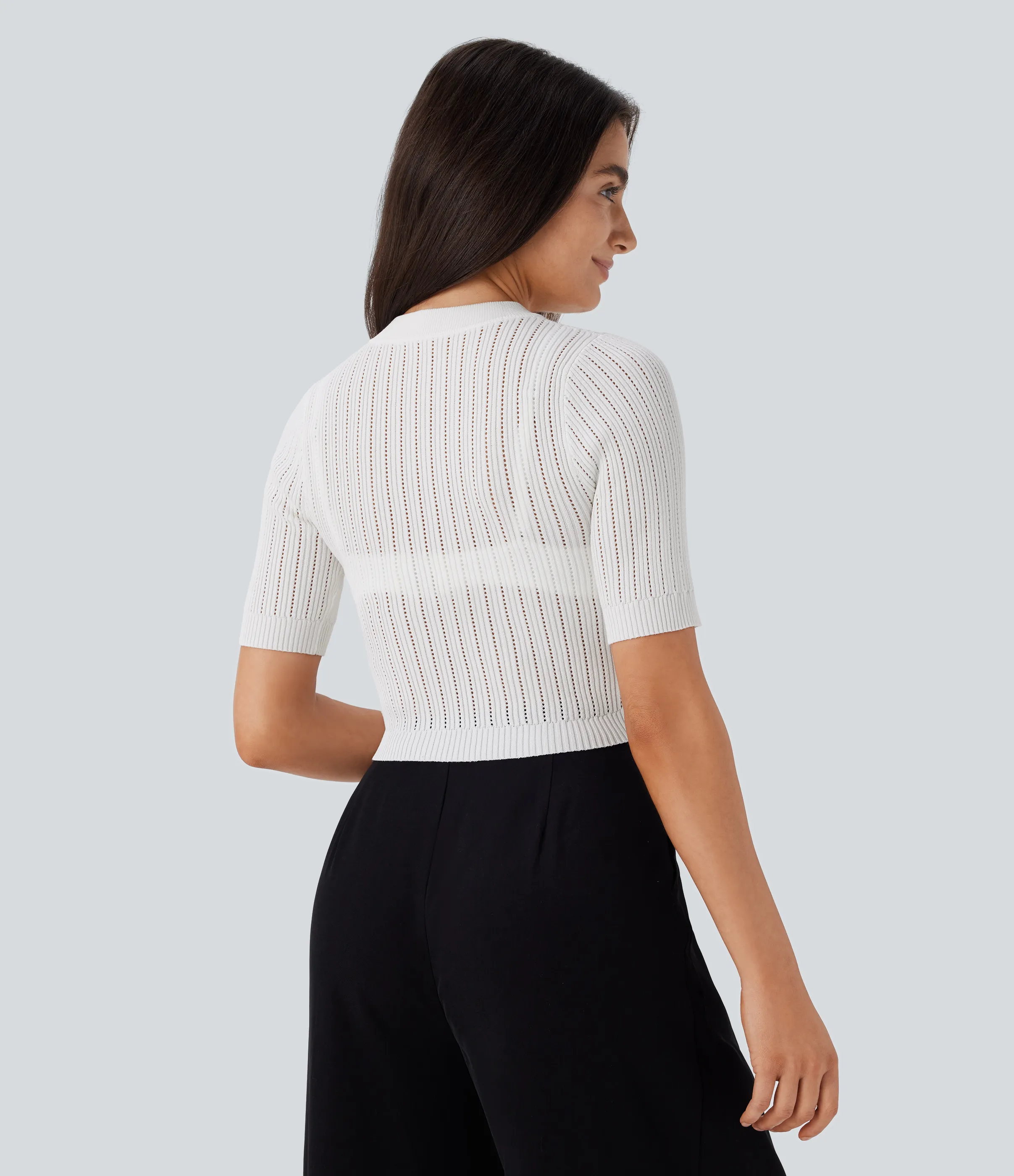 Halara Suéter oficina cuello redondo manga corta abertura - White - M sold by Halara product image thumbnail 3