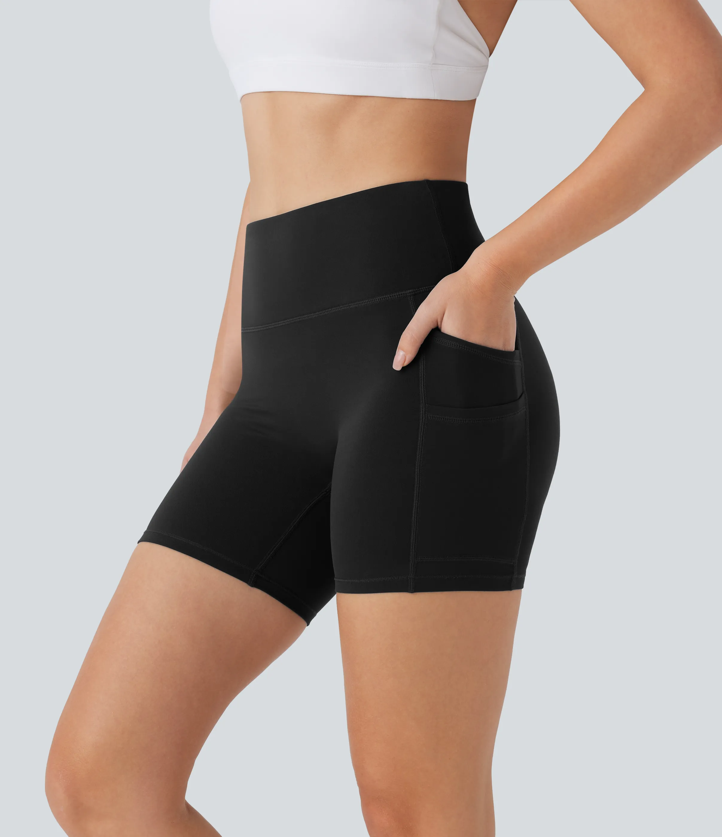 Halara Pantalón corto Softlyzero™ yoga ciclista tiro alto bolsillo doble 12.5cm - UPF50+ - Black - XL sold by Halara product image thumbnail 2