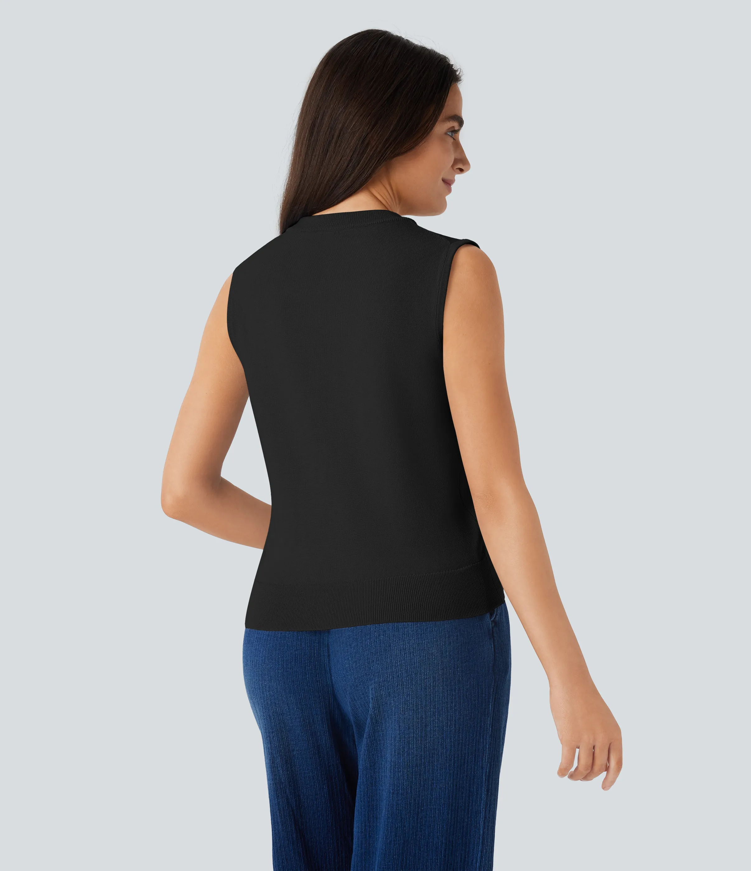 Halara Chaleco suéter cuello redondo botón parte delantera - Black - L sold by Halara product image thumbnail 3