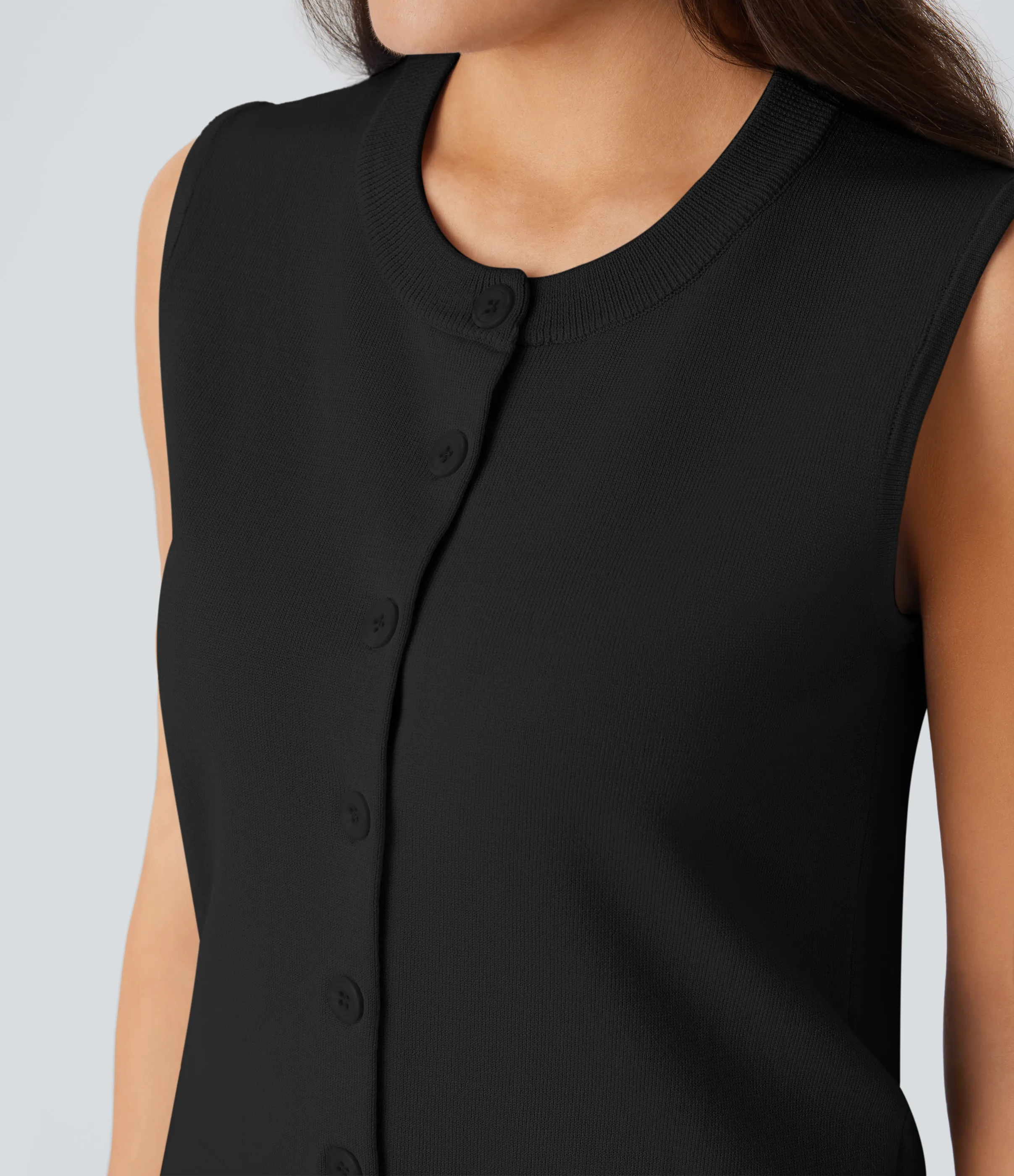 Halara Chaleco suéter cuello redondo botón parte delantera - Black - L sold by Halara product image thumbnail 5