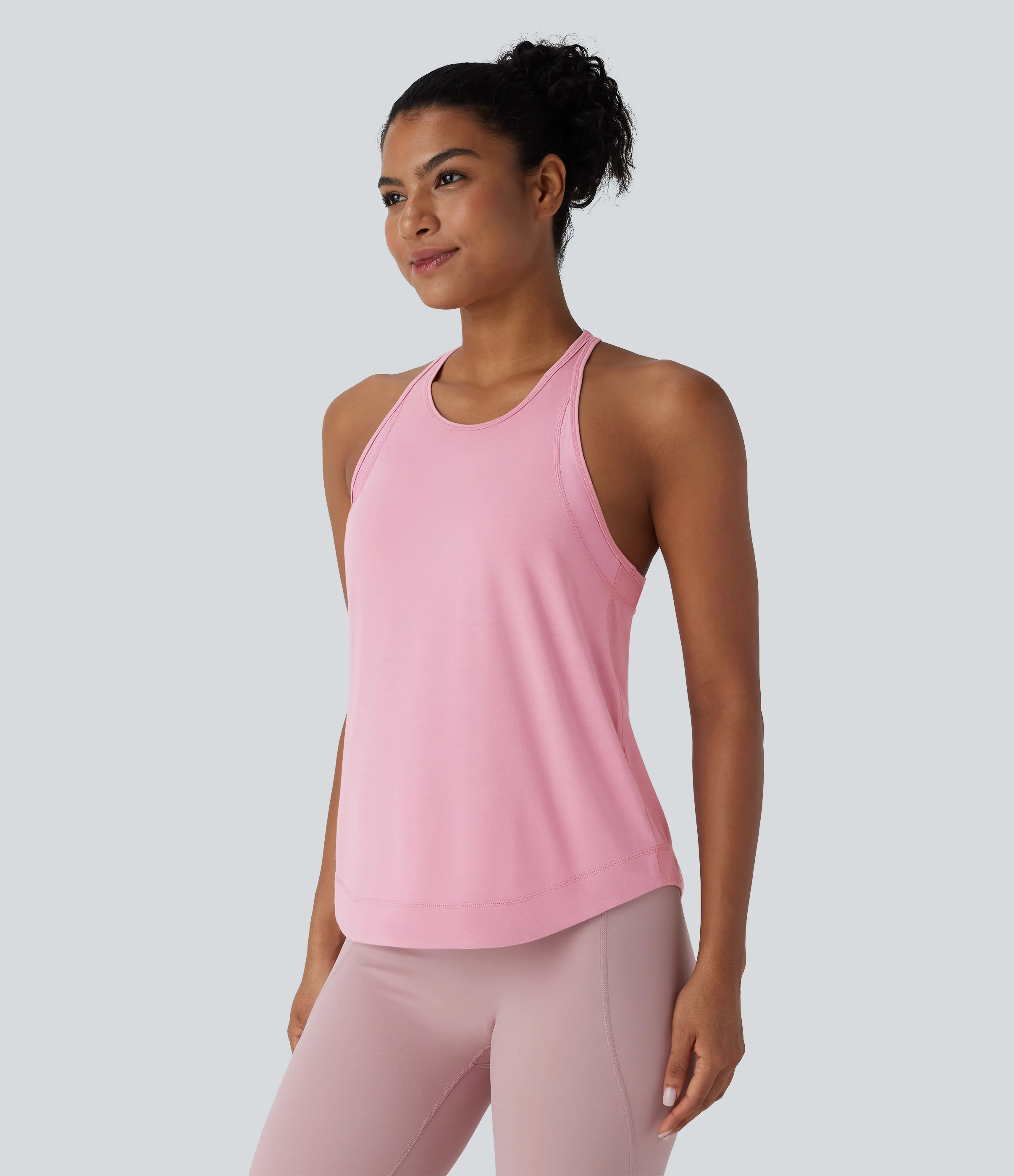 Halara Camiseta sin mangas correr secado rápido rayas dobladillo curvo espalda cruzada - Soft Berry - S sold by Halara