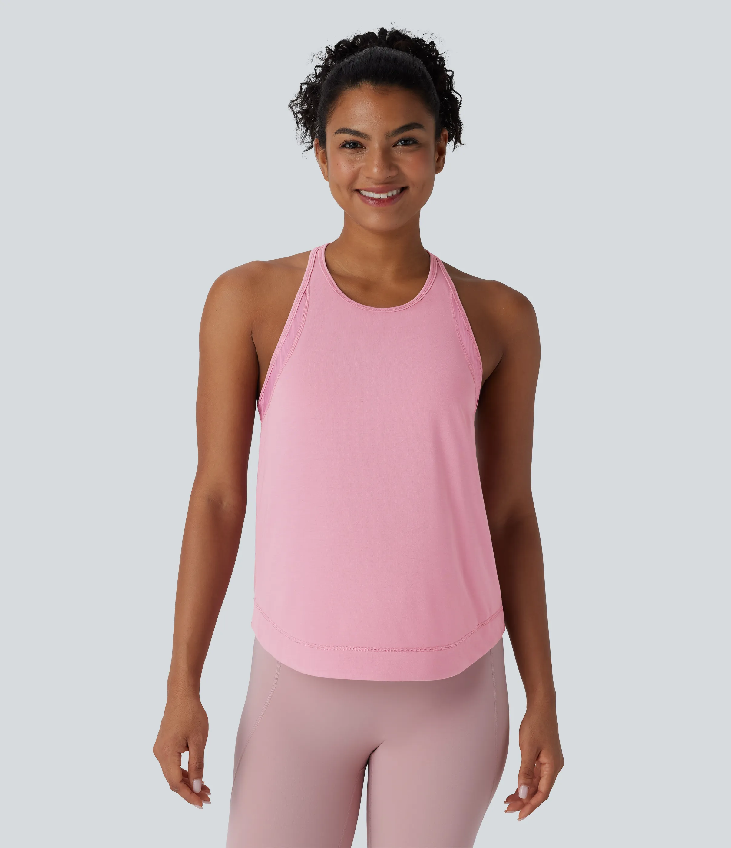 Halara Camiseta sin mangas correr secado rápido rayas dobladillo curvo espalda cruzada - Soft Berry - S sold by Halara product image thumbnail 4