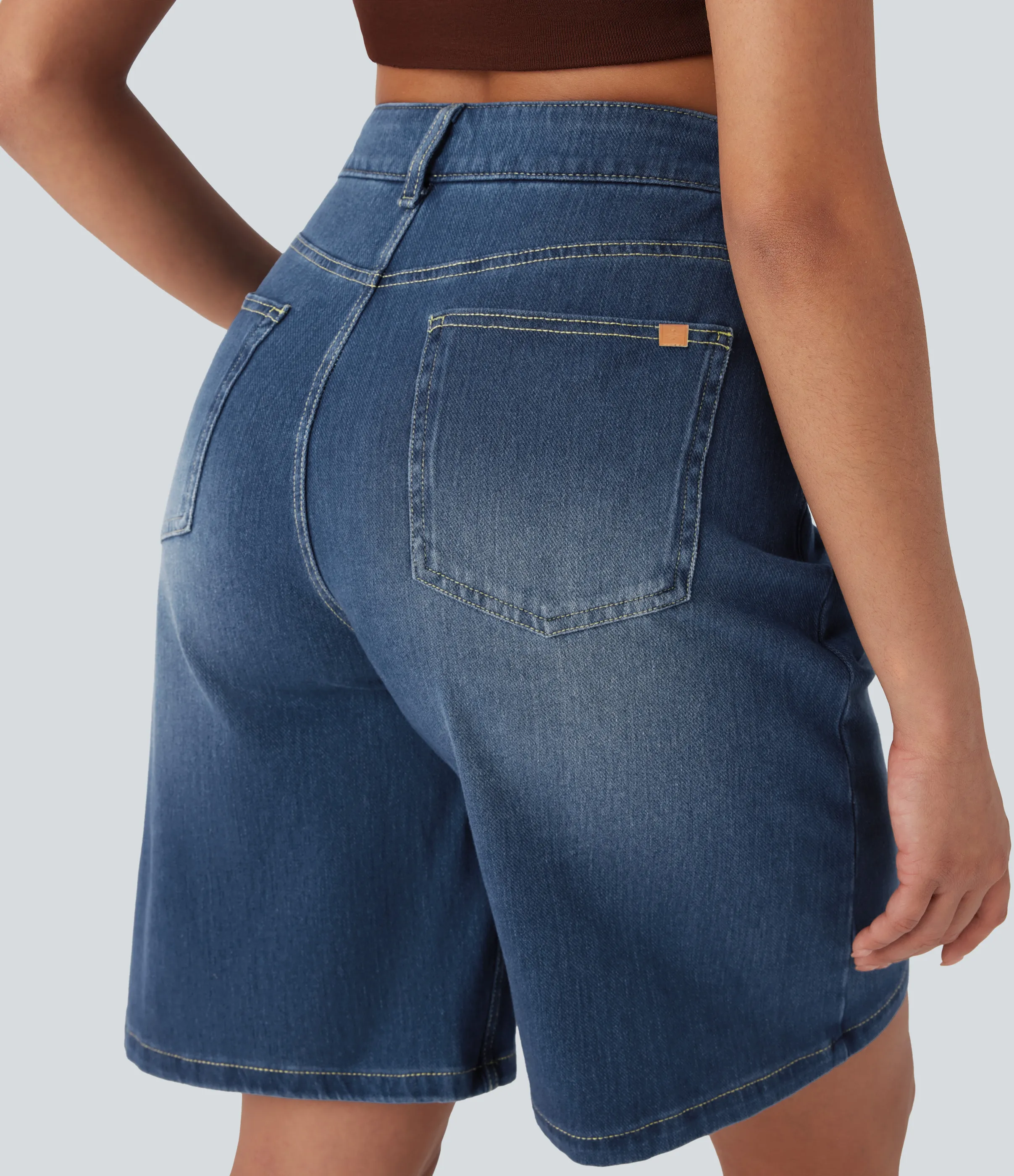 Halara Bermudas Halara Flex™ Denim mezclilla elástico lavado múltiple bolsillo tiro alto - Cerulean Blue Denim - M(regular) sold by Halara product image thumbnail 5