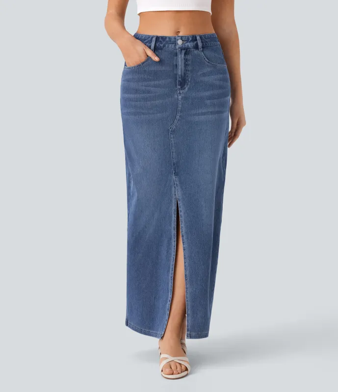 Halara Falda Halara Flex™ Denim elástico lavado abertura múltiple bolsillo tiro medio - Royal Blue Denim - S(regular) sold by Halara