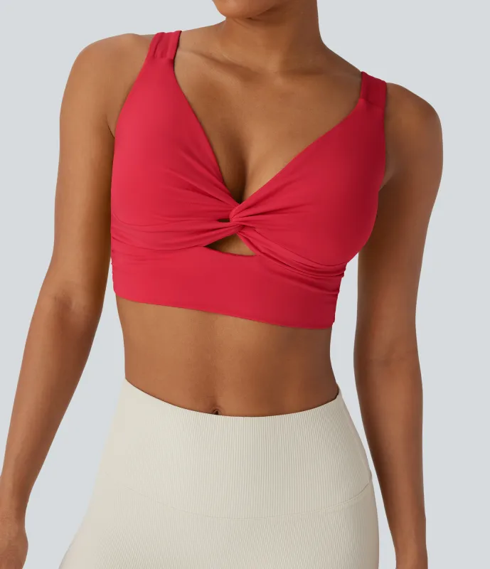 Halara Brasier deportivo de yoga SoftlyZero™ Airy de sujeción baja con abertura y tacto fresco en copas D-F - Poinsettia - L sold by Halara