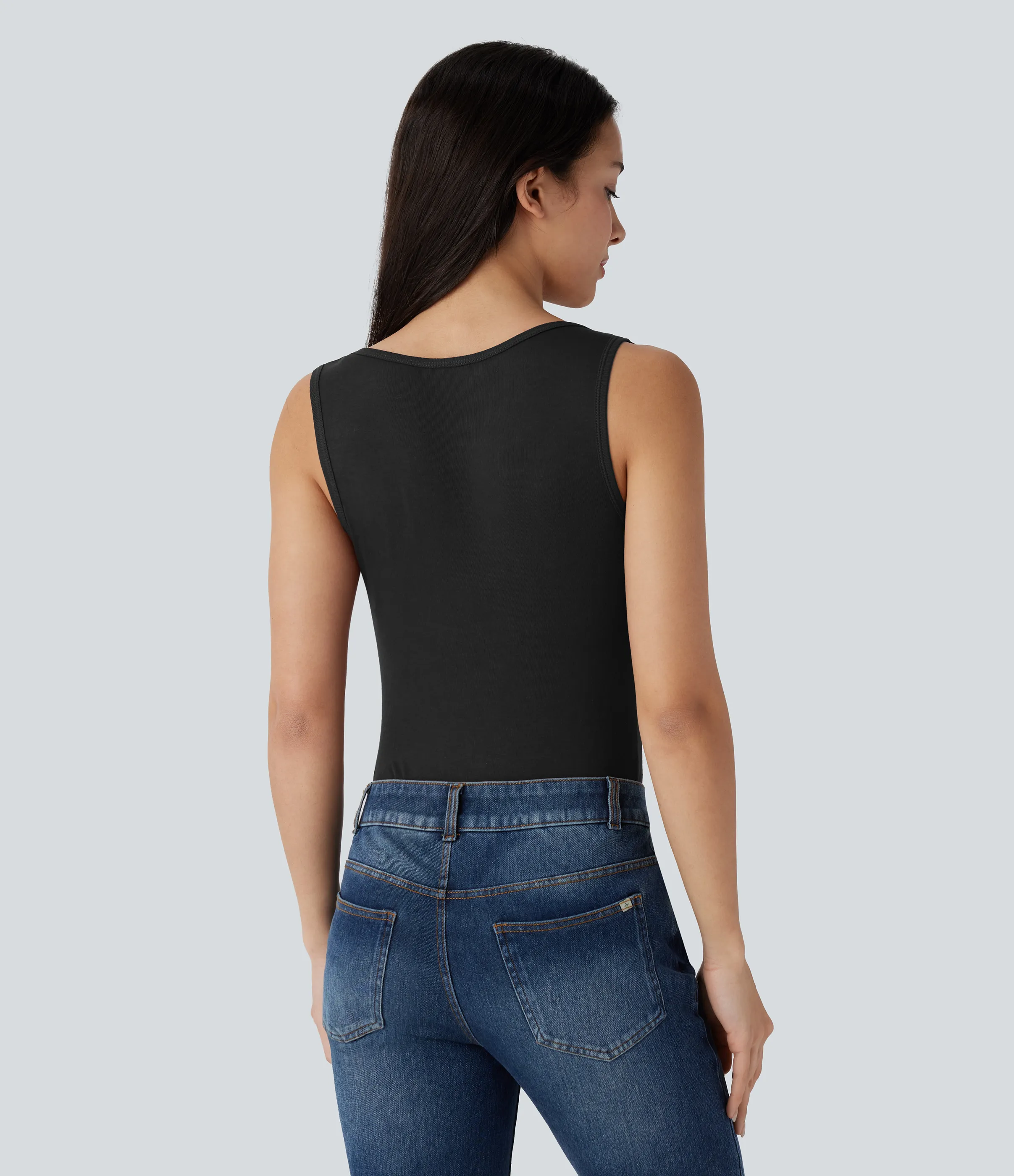 Halara Camiseta ajustada cuello Henley acanalado - Black - XL sold by Halara product image thumbnail 3