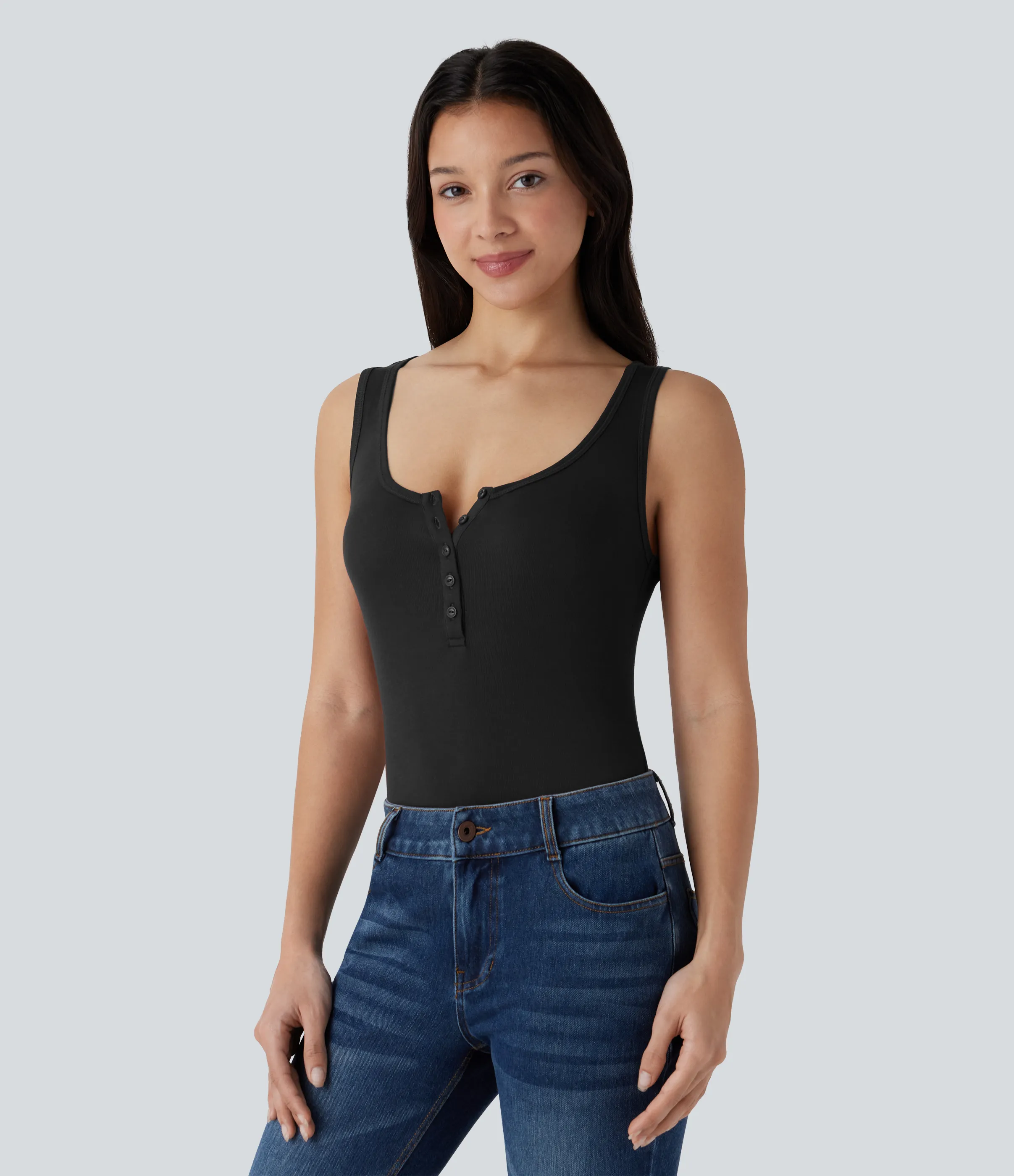 Halara Camiseta ajustada cuello Henley acanalado - Black - XL sold by Halara product image thumbnail 4