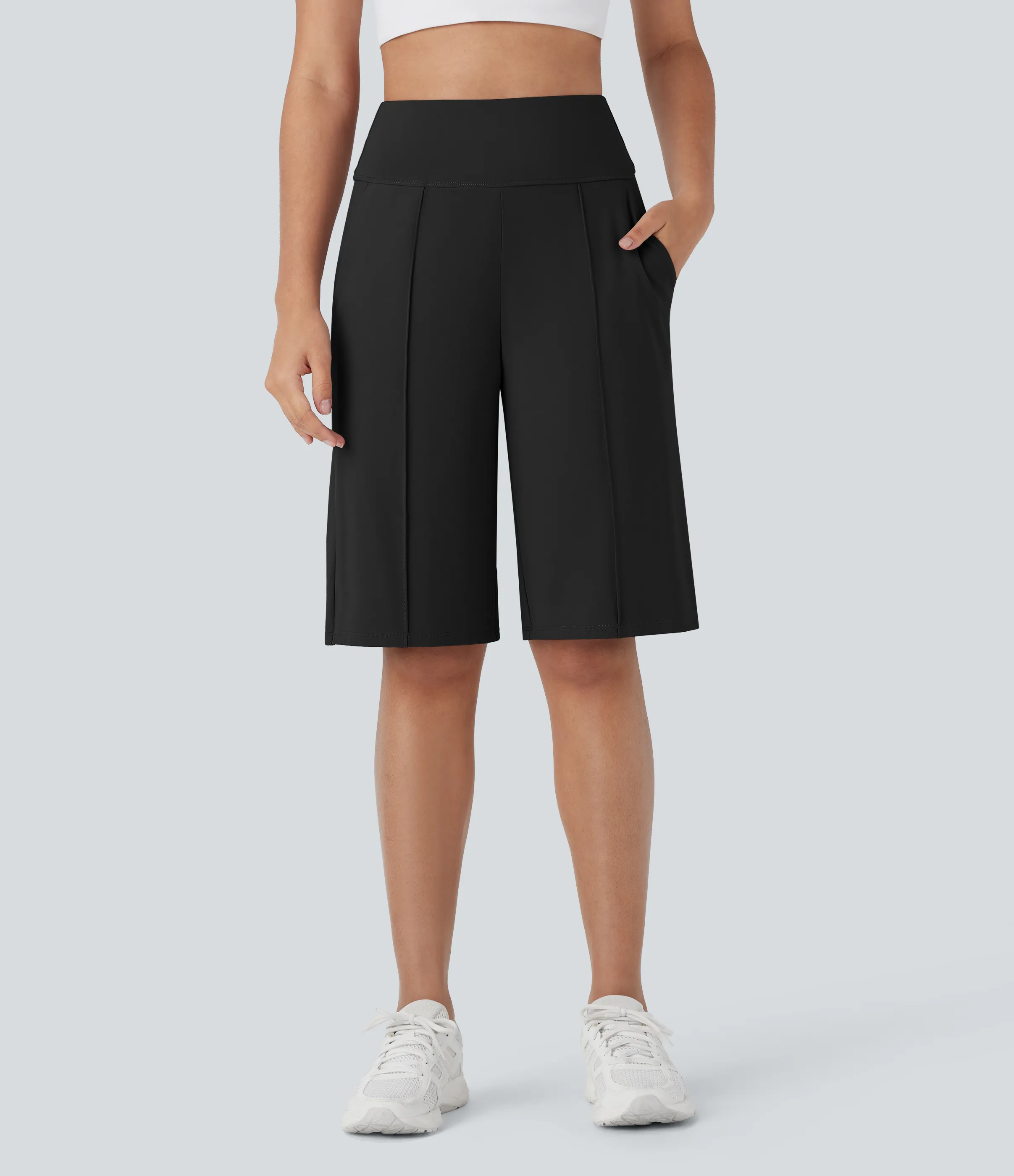 Halara Bermudas Softlyzero™ Airy entrenamiento tiro alto bolsillo lateral pierna recta tacto fresco - UPF 50+ - Black - XS sold by Halara