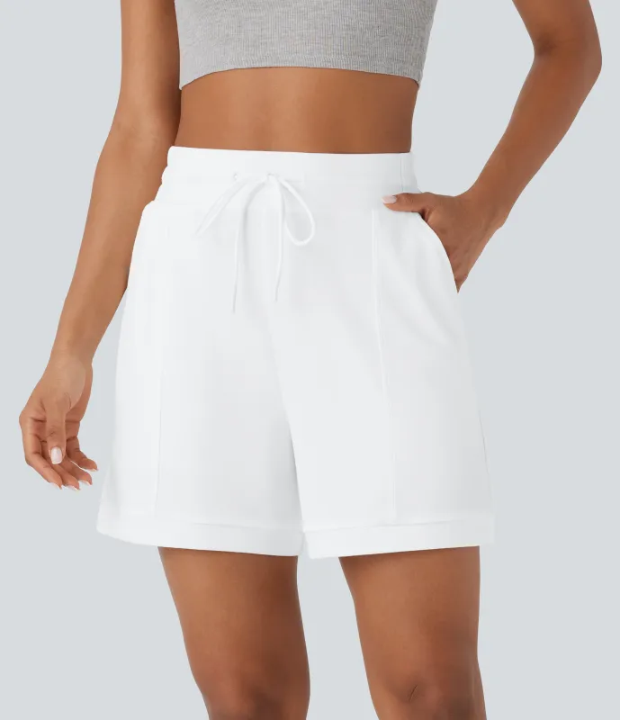 Halara Shorts de yoga anchos de tiro alto con cordón y bolsillos laterales - White - XS made by Halara