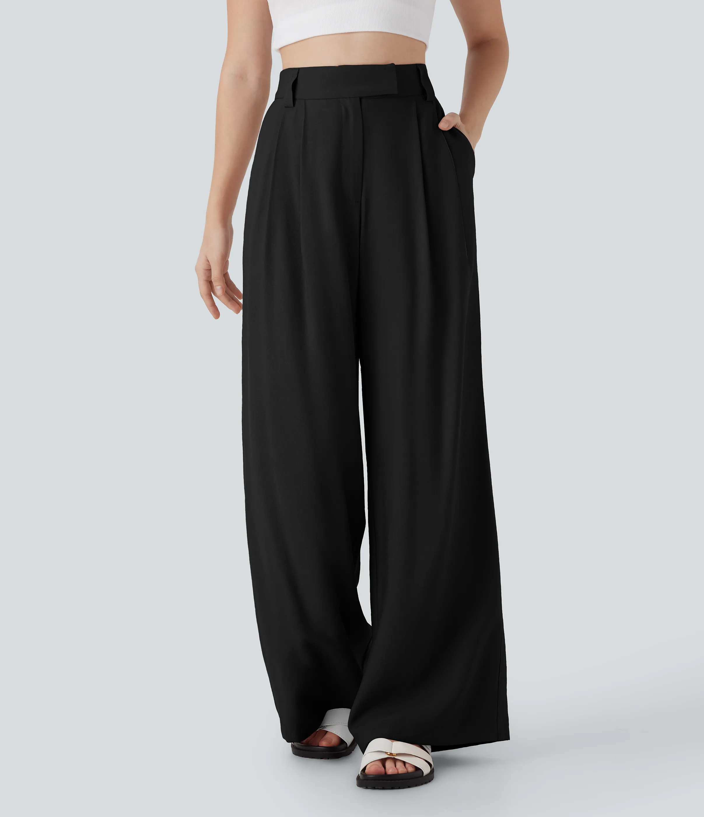 Halara Pantalones casuales anchos de lino con tiro medio y bolsillos - Black - M(regular) sold by Halara product image thumbnail 2