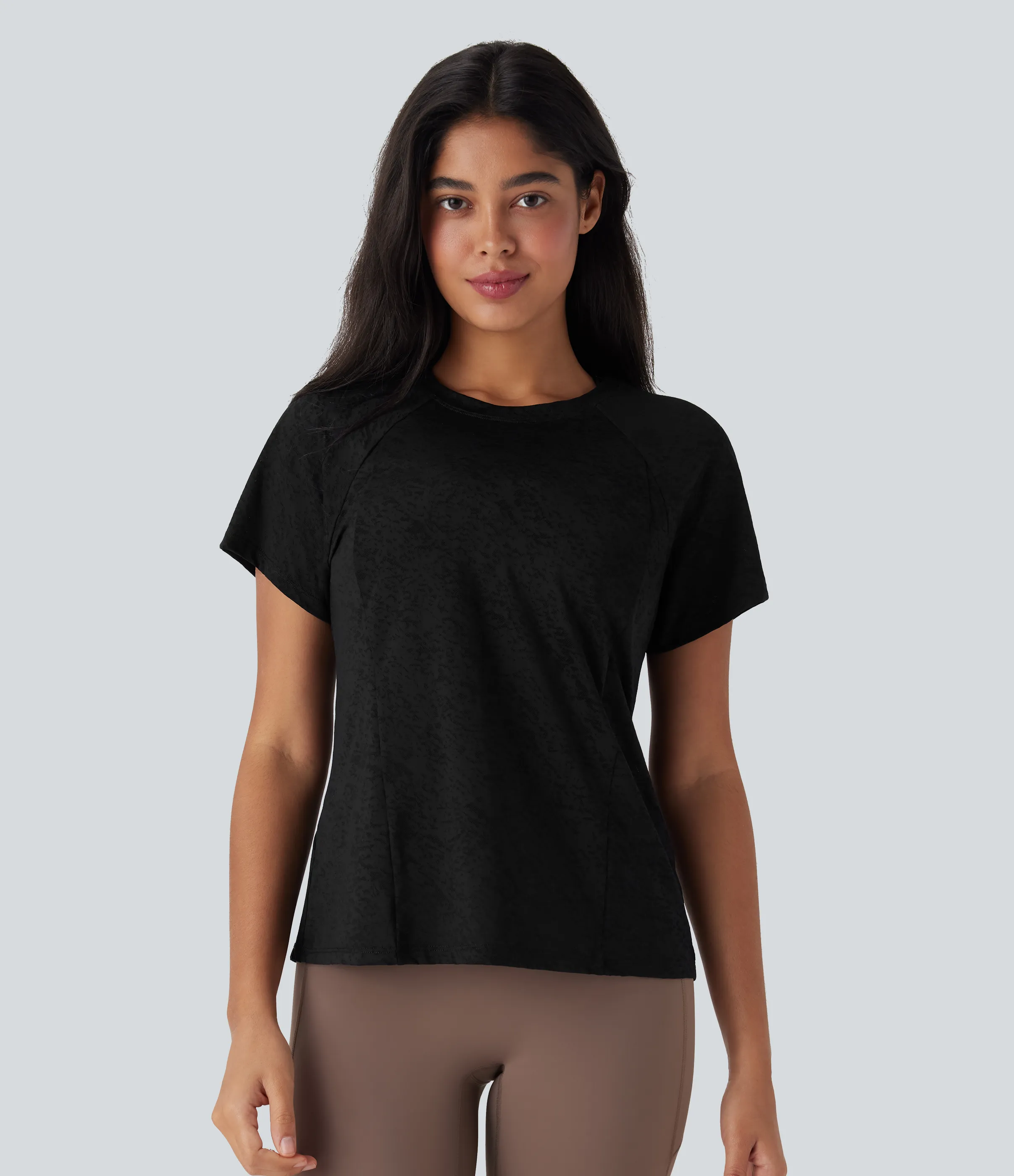 Halara Top deportivo de yoga con mangas raglán y cuello redondo de jacquard - Black - XS sold by Halara product image thumbnail 2