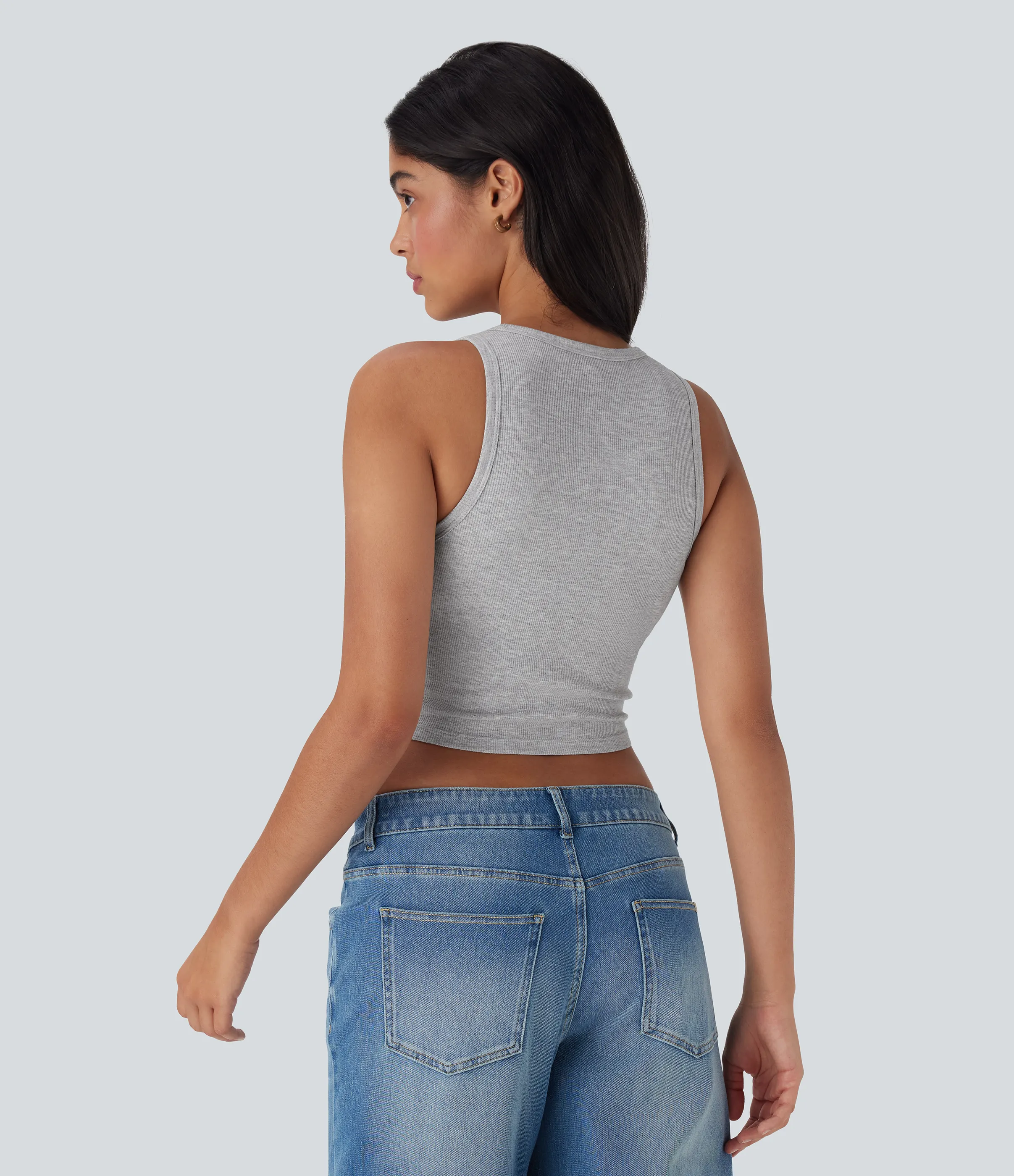 Halara Top corto casual sin mangas con cuello redondo - Mottled Grey - XL sold by Halara product image thumbnail 3