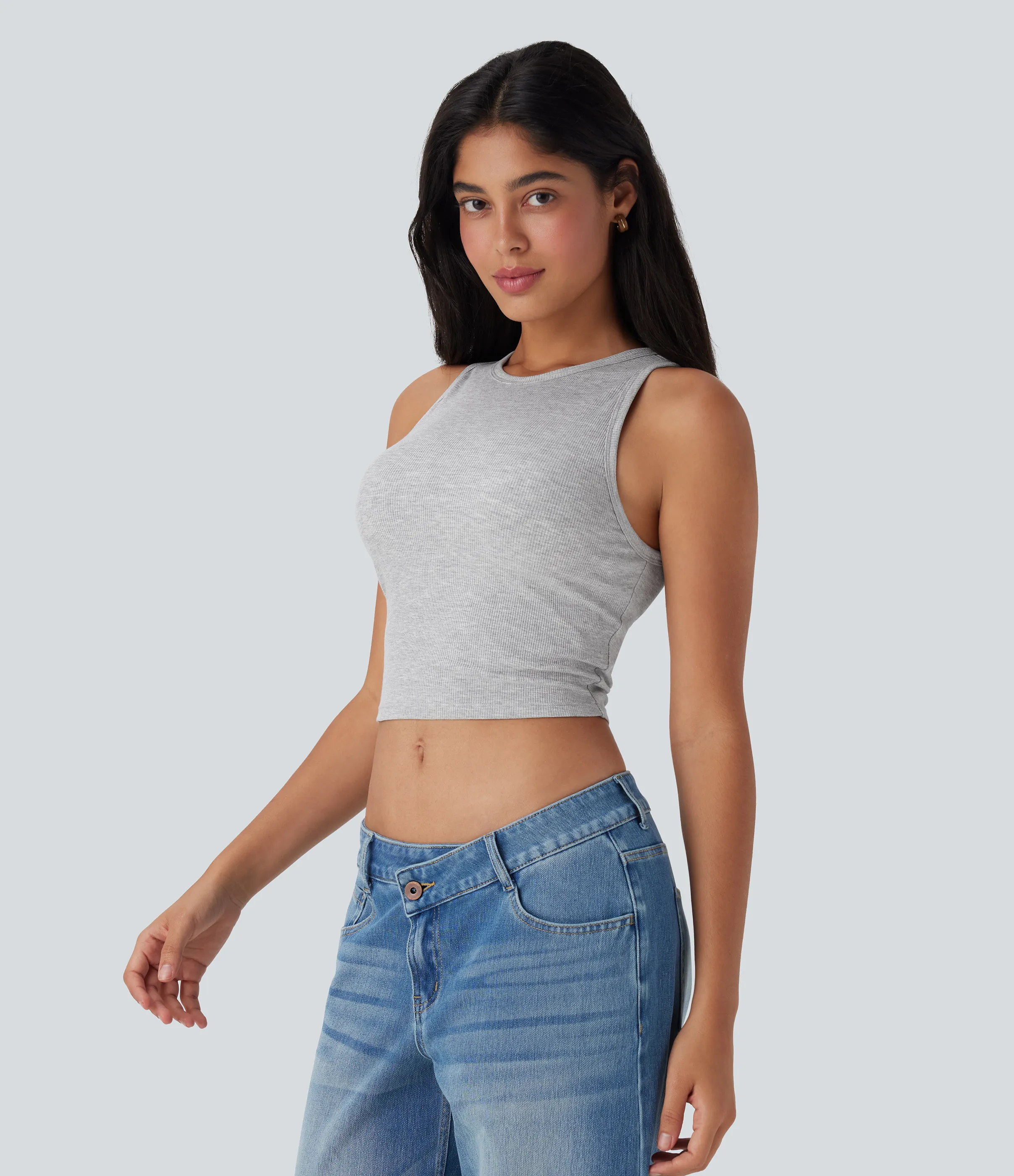 Halara Top corto casual sin mangas con cuello redondo - Mottled Grey - XL sold by Halara product image thumbnail 4