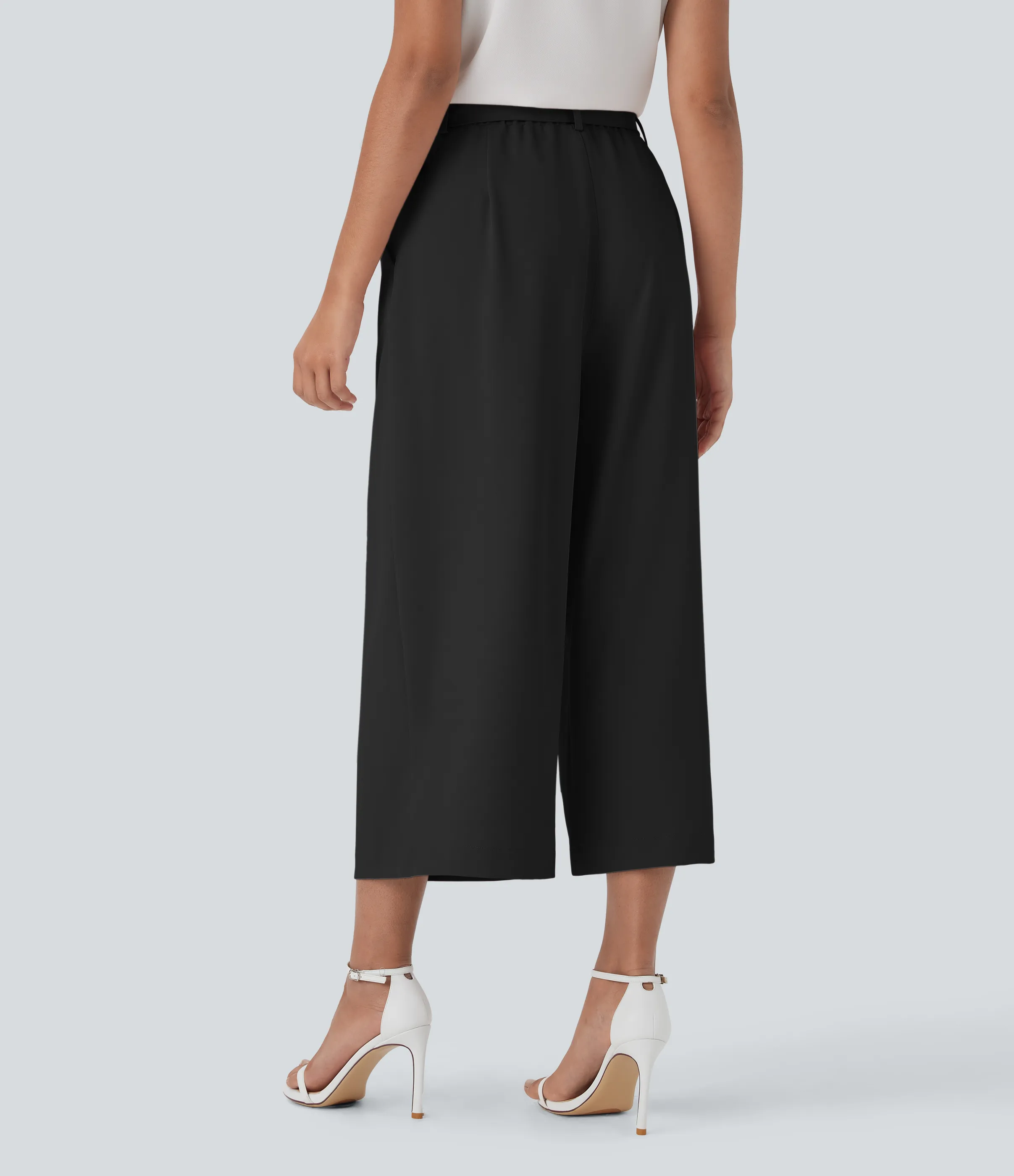 Halara Pantalones de oficina anchos de tiro alto con cremallera invisible, cinturón y bolsillos - Black - XL(regular) sold by Halara product image thumbnail 3