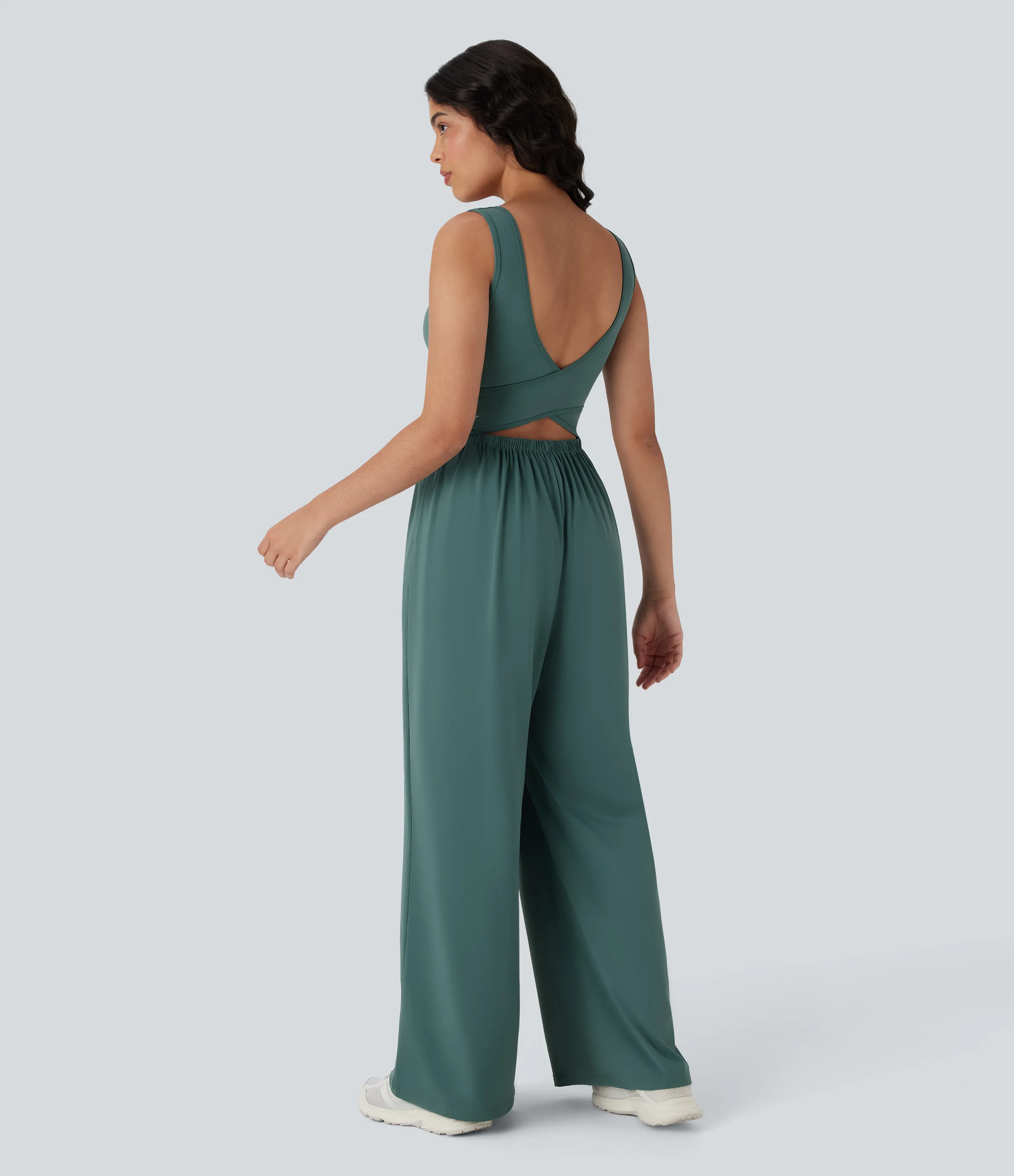 Halara Mono de yoga ancho Softlyzero™ con tirantes cruzados, espalda descubierta, tacto fresco y bolsillos - Easy Peezy - Blue Spruce - L(regular) sold by Halara product image thumbnail 3