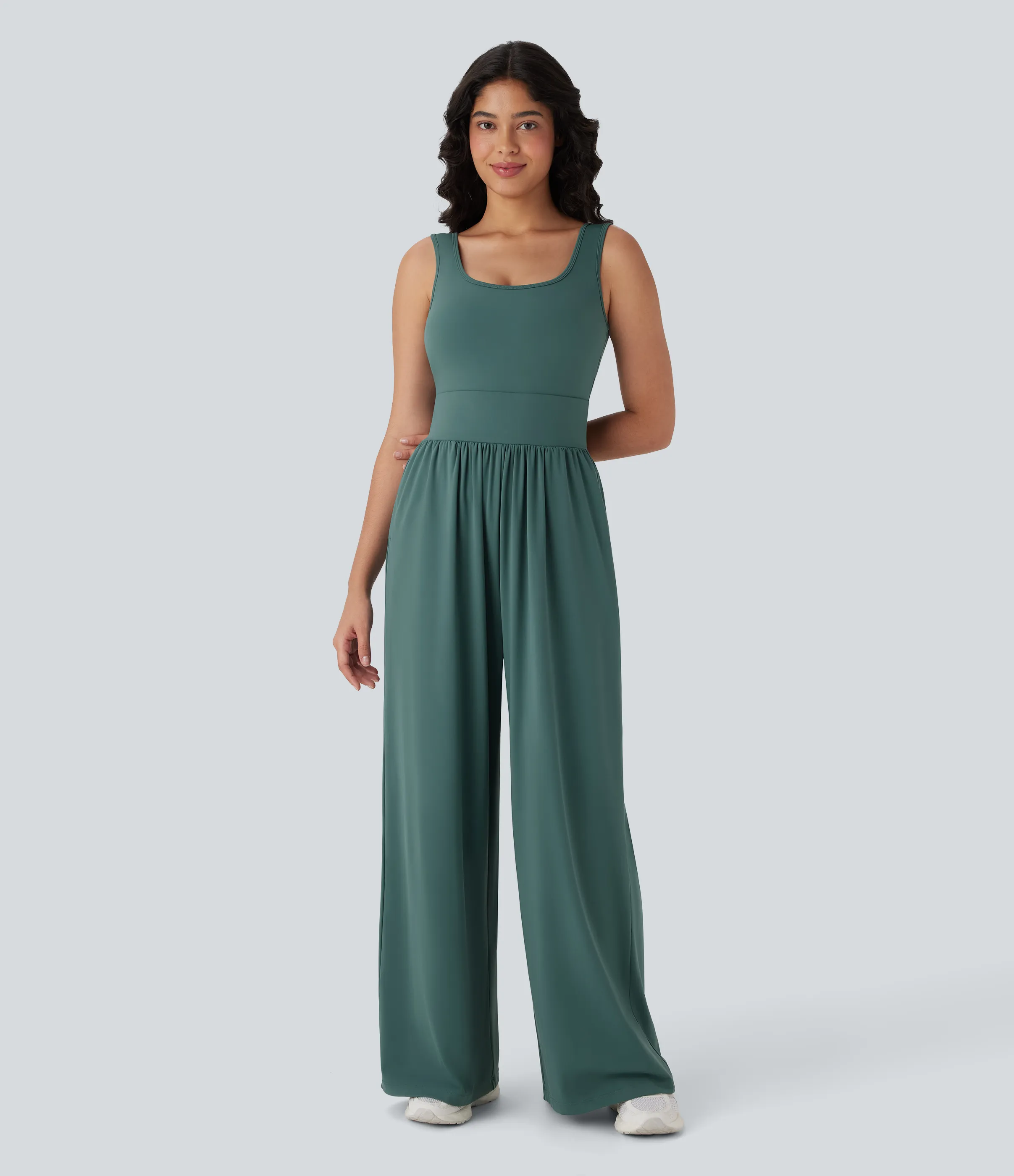 Halara Mono de yoga ancho Softlyzero™ con tirantes cruzados, espalda descubierta, tacto fresco y bolsillos - Easy Peezy - Blue Spruce - L(regular) sold by Halara product image thumbnail 4