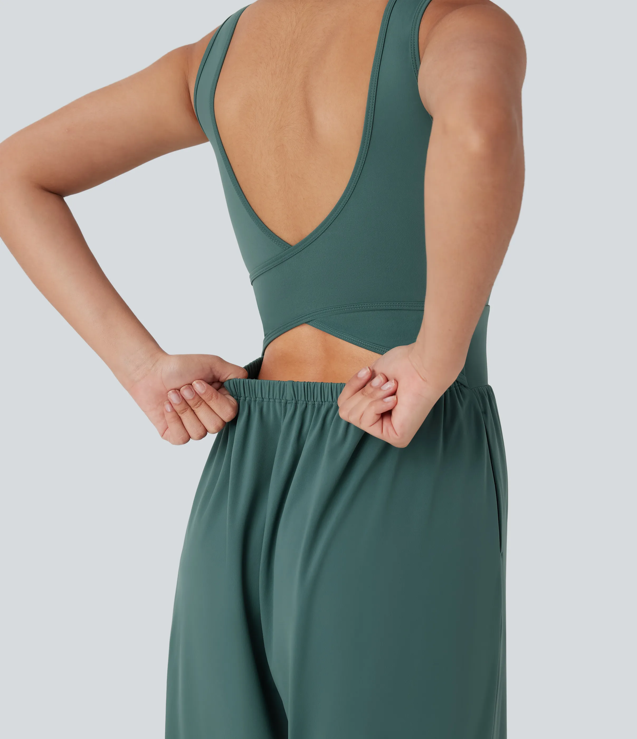 Halara Mono de yoga ancho Softlyzero™ con tirantes cruzados, espalda descubierta, tacto fresco y bolsillos - Easy Peezy - Blue Spruce - L(regular) sold by Halara product image thumbnail 5