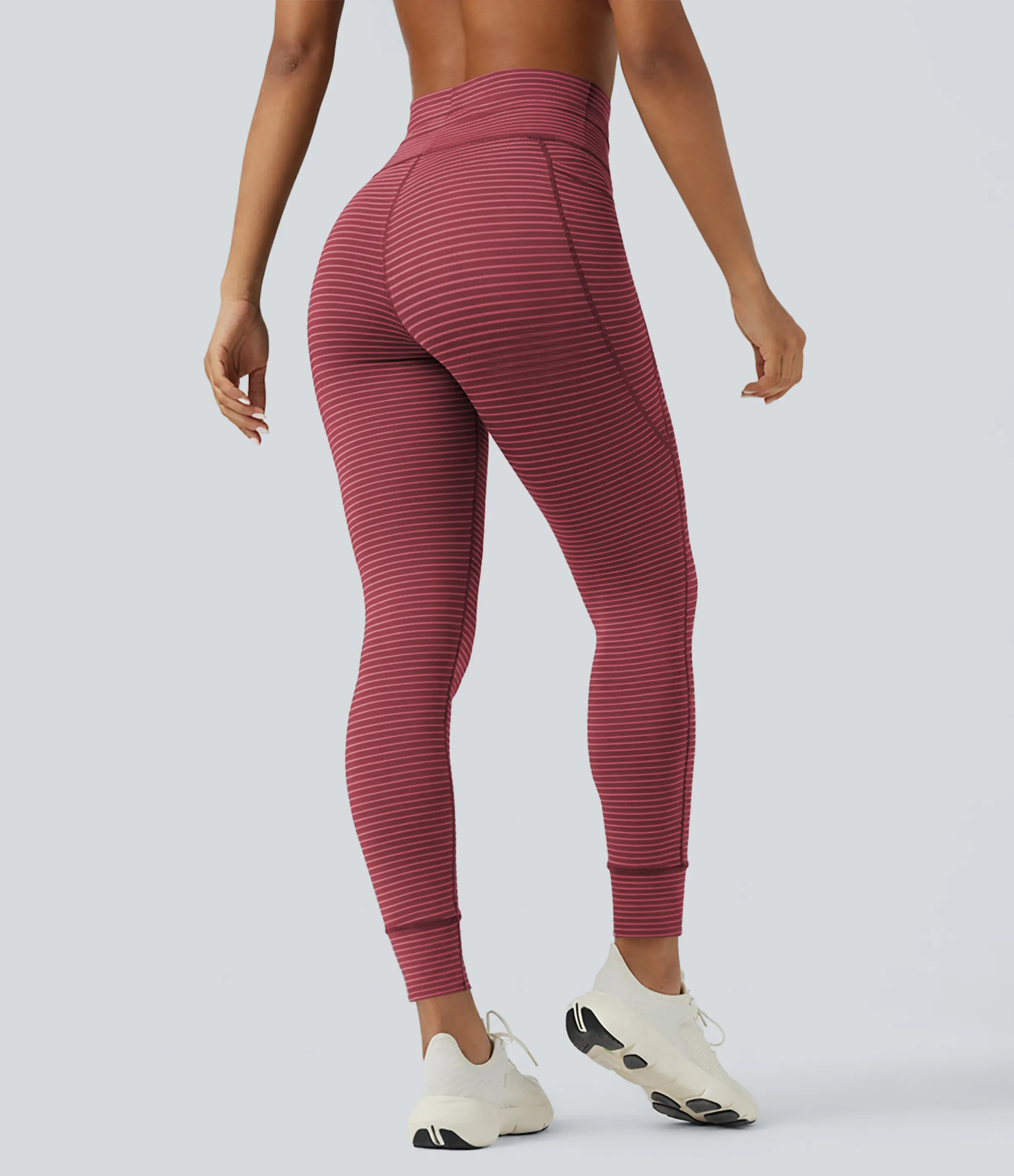 Halara Leggings de yoga de tiro alto a rayas con cordón y bolsillos - Crimson Rose - XL(full_length) sold by Halara product image thumbnail 3