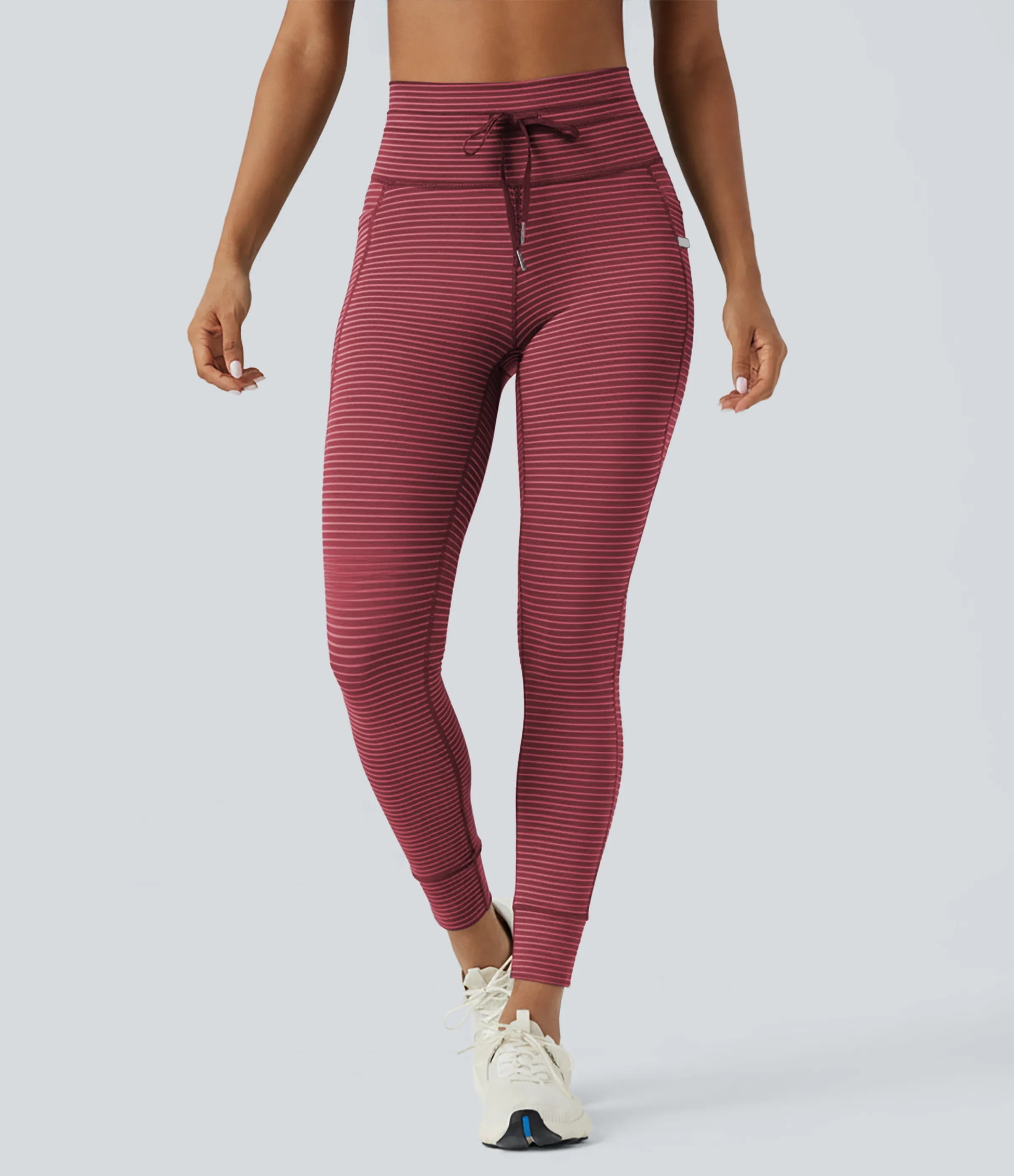 Halara Leggings de yoga de tiro alto a rayas con cordón y bolsillos - Crimson Rose - XL(full_length) sold by Halara product image thumbnail 4
