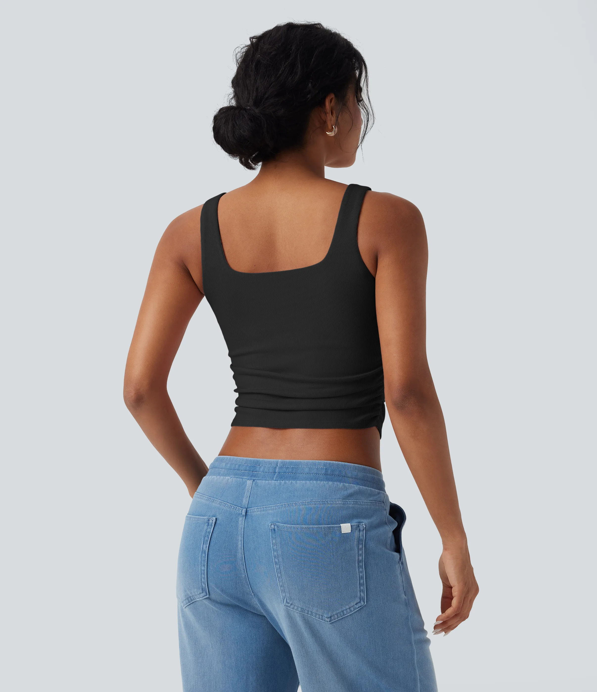 Halara Top casual corto fruncido con cuello cuadrado acanalado - Black - XS sold by Halara product image thumbnail 3