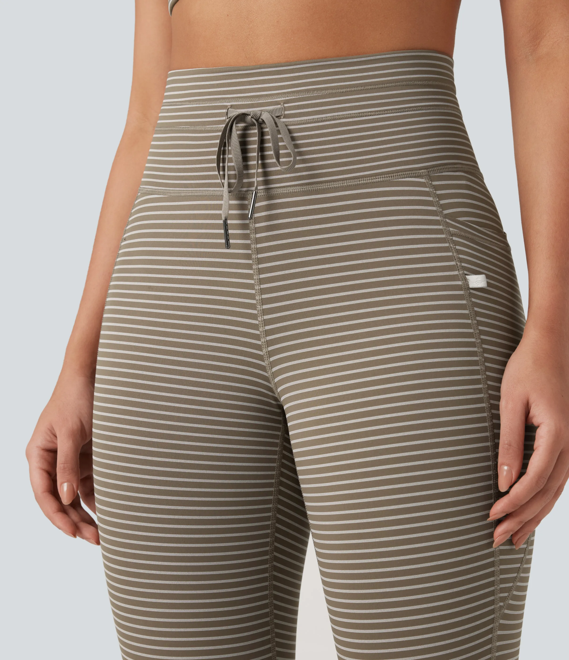 Halara Leggings de yoga de tiro alto a rayas con cordón y bolsillos - Sandstone Beige - S(7/8) sold by Halara product image thumbnail 5