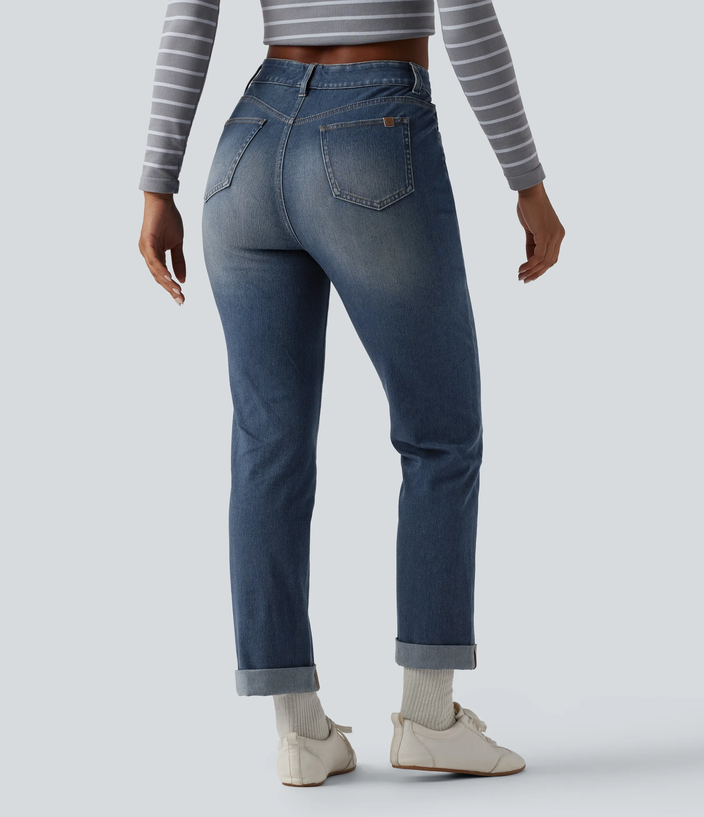 Halara Jeans ajustados casuales Halara Flex™ de tiro alto con dobladillo enrollado y bolsillos - Blue Surf Denim - XS(regular) sold by Halara product image thumbnail 3
