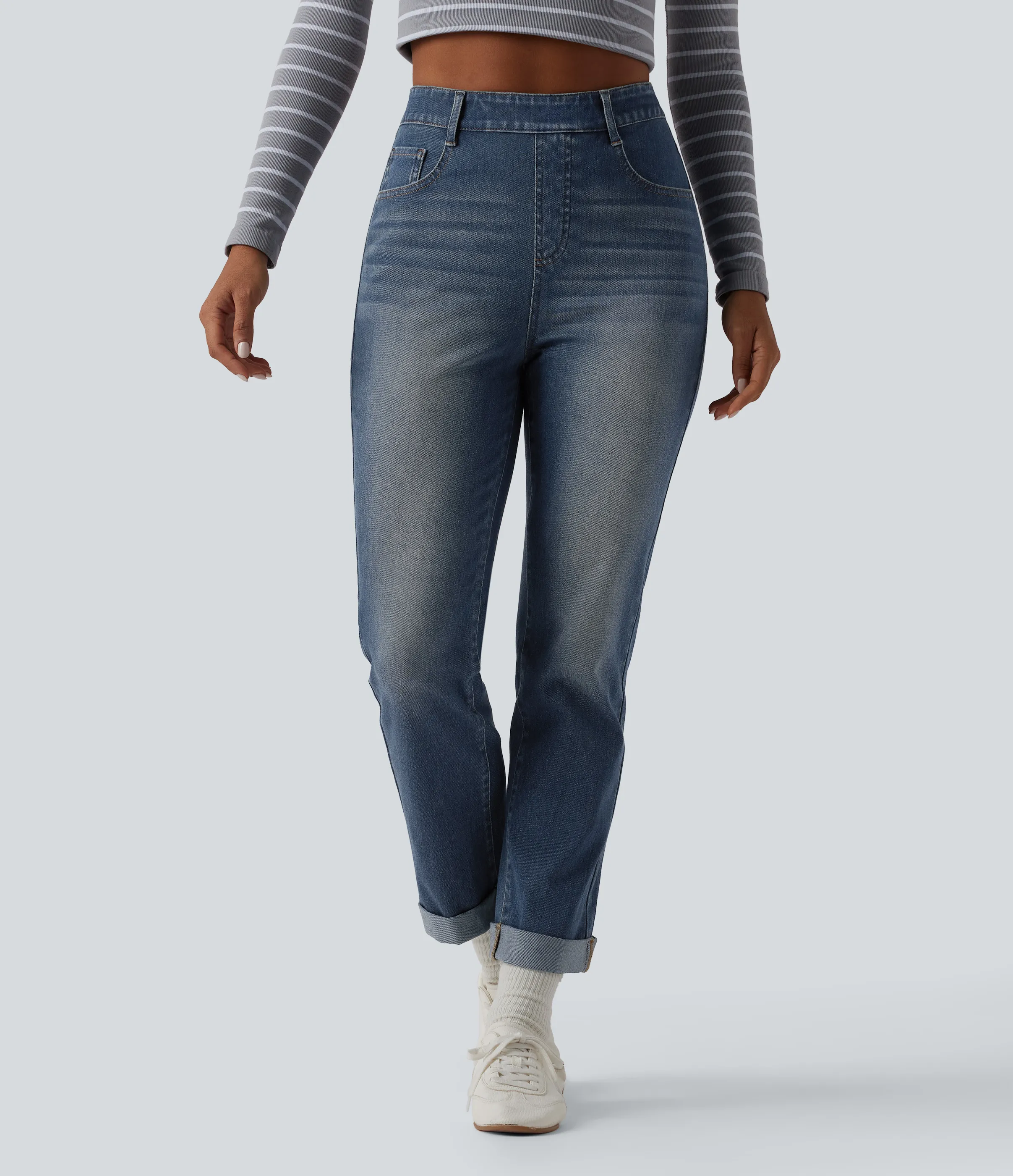 Halara Jeans ajustados casuales Halara Flex™ de tiro alto con dobladillo enrollado y bolsillos - Blue Surf Denim - XS(regular) sold by Halara product image thumbnail 4