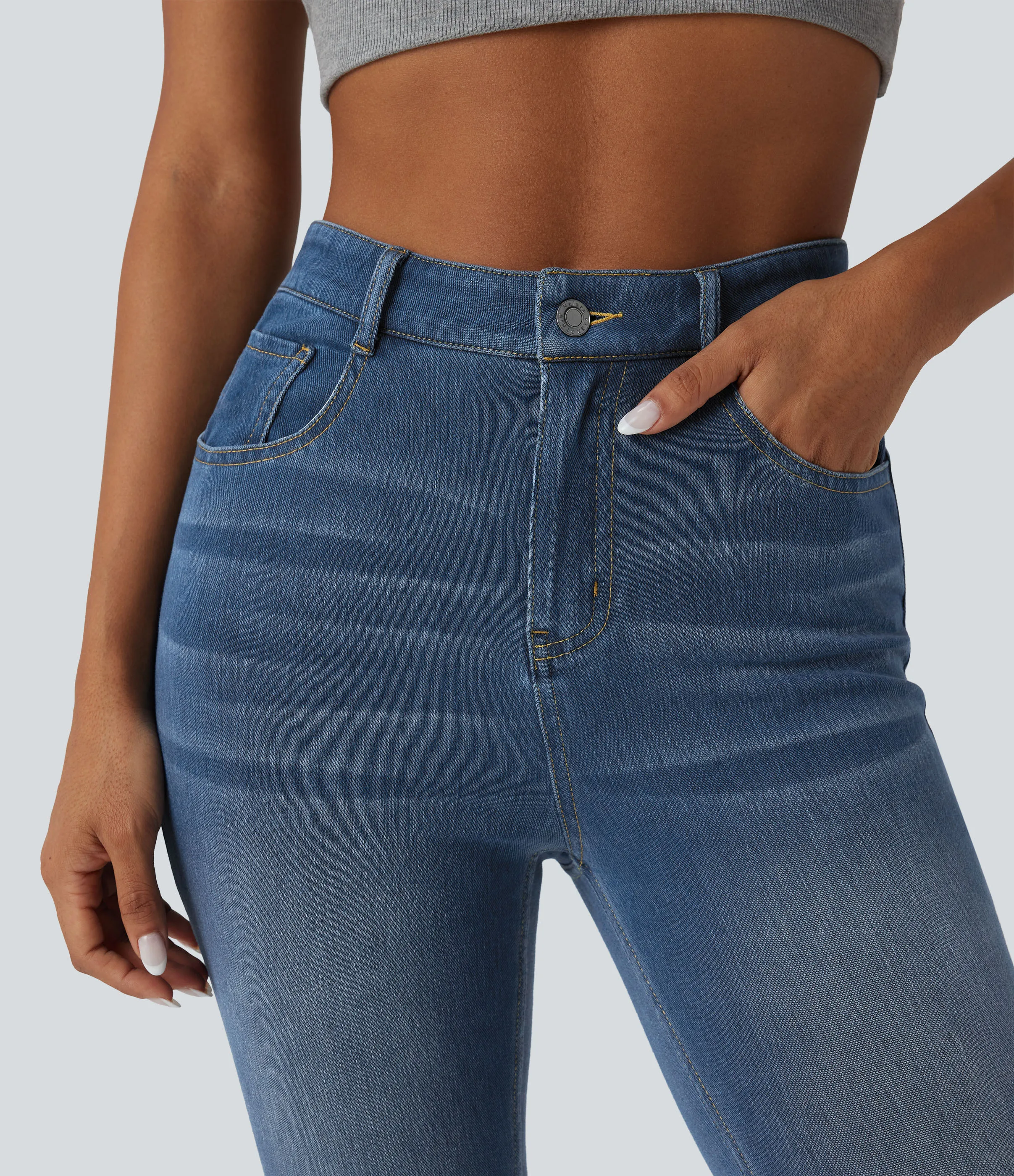 Halara Jeans ajustados casuales Halara Flex™ de tiro alto con bolsillos - Tide Blue Denim - XS(tall) sold by Halara product image thumbnail 5