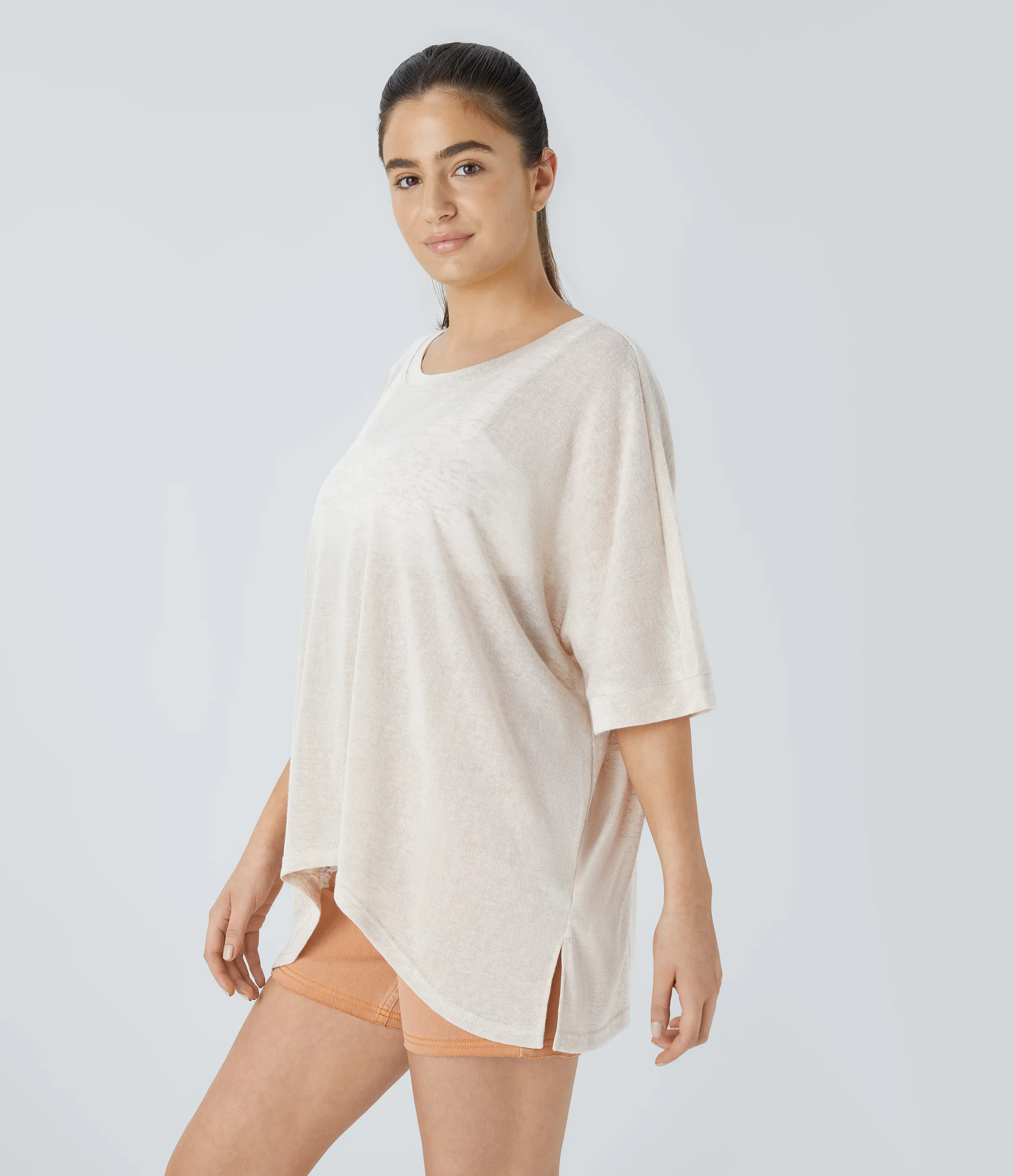 Halara Top extragrande transparente dobladillo dividido asimétrico - Whisper White - L sold by Halara product image thumbnail 4