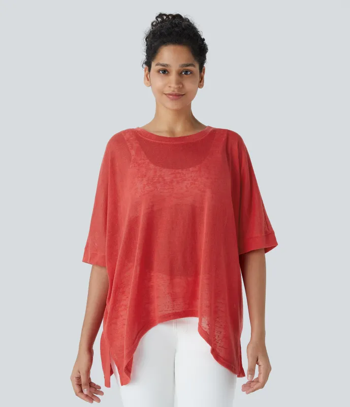 Halara Top extragrande transparente dobladillo dividido asimétrico - Rubicondo - XS sold by Halara