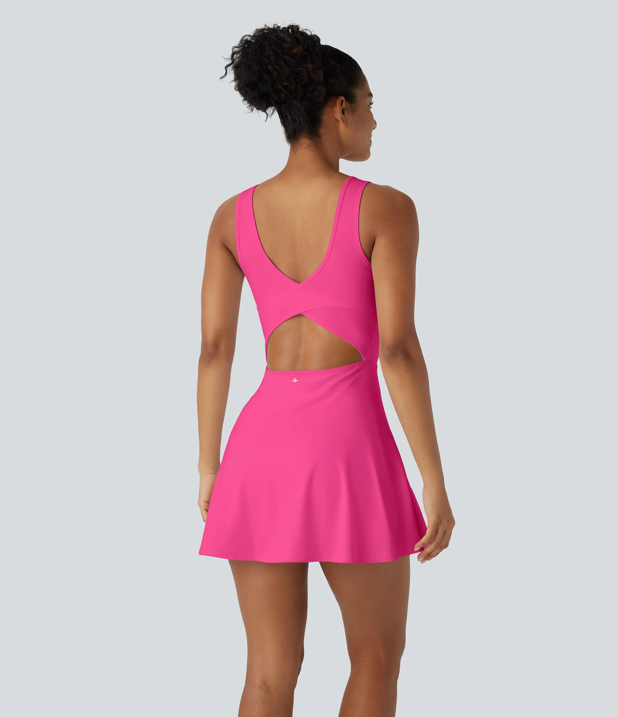 Halara Vestido mini Softlyzero™ Airy baile activo cuello U cruzado sin espalda bolsillo lateral 2 en 1 - Fuchsia Fedora - S sold by Halara product image thumbnail 3