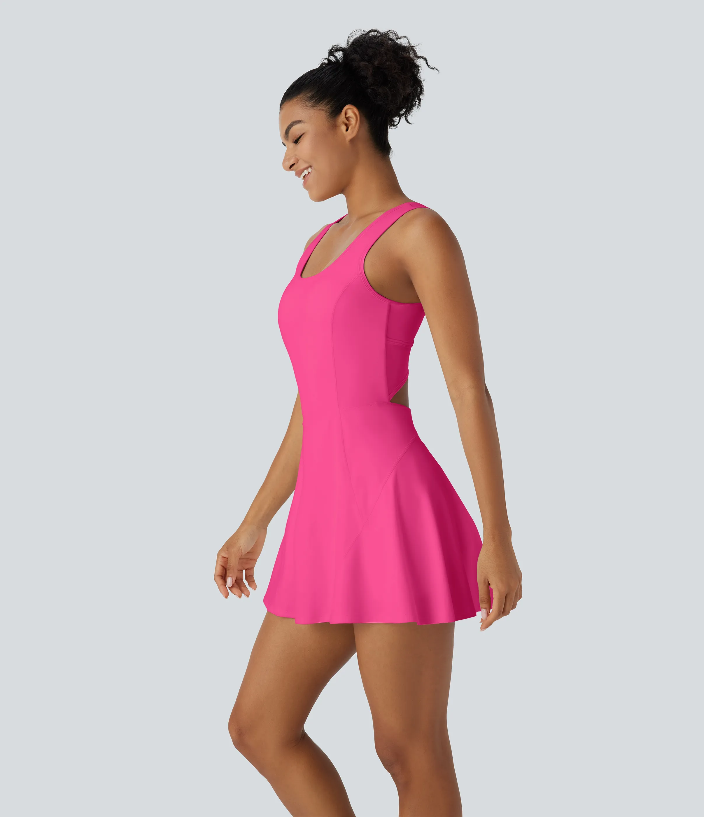 Halara Vestido mini Softlyzero™ Airy baile activo cuello U cruzado sin espalda bolsillo lateral 2 en 1 - Fuchsia Fedora - S sold by Halara product image thumbnail 5