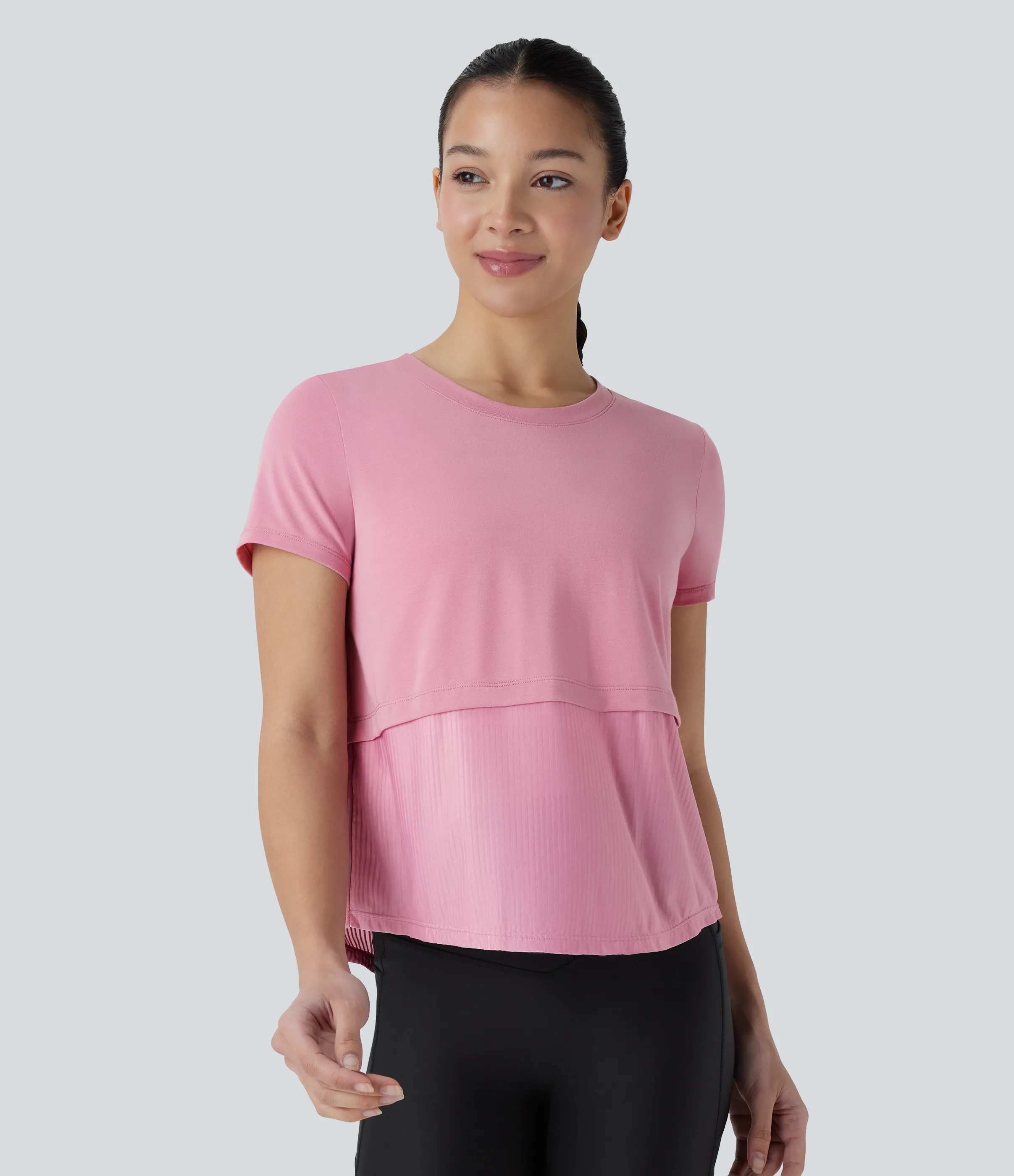 Halara Camiseta deportiva correr secado rápido cuello redondo manga corta parches - Soft Berry - XS sold by Halara product image thumbnail 2