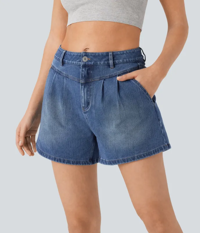 Halara Pantalón corto Halara Flex™ Denim mezclilla elástico lavado tiro alto múltiple bolsillo - Night Blue Denim - XS(regular) sold by Halara