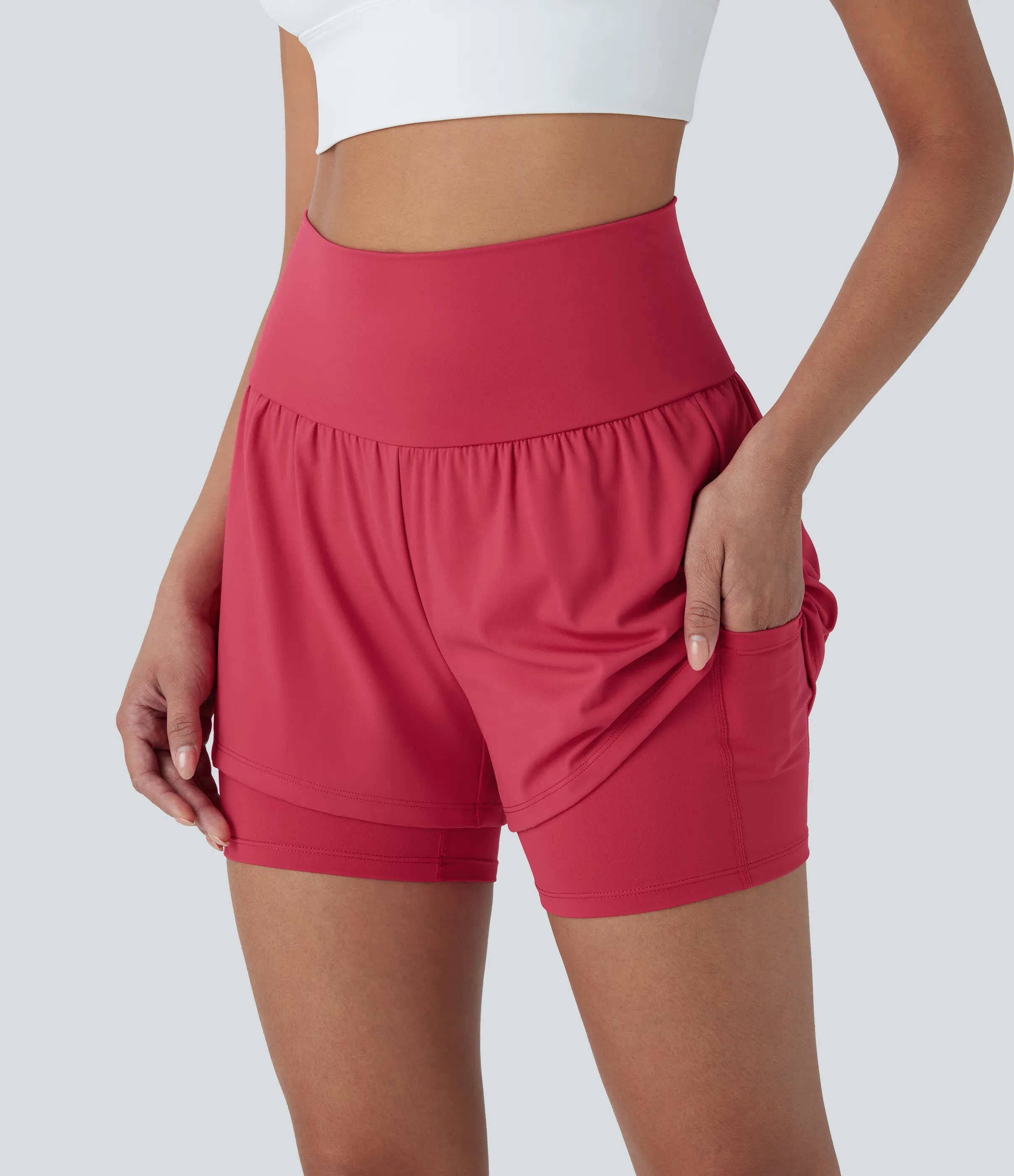Halara Shorts de yoga Softlyzero™ Airy de tiro alto 2 en 1 de tacto fresco con bolsillos y 12.5 cm de largo - Winterberry - S sold by Halara product image thumbnail 5
