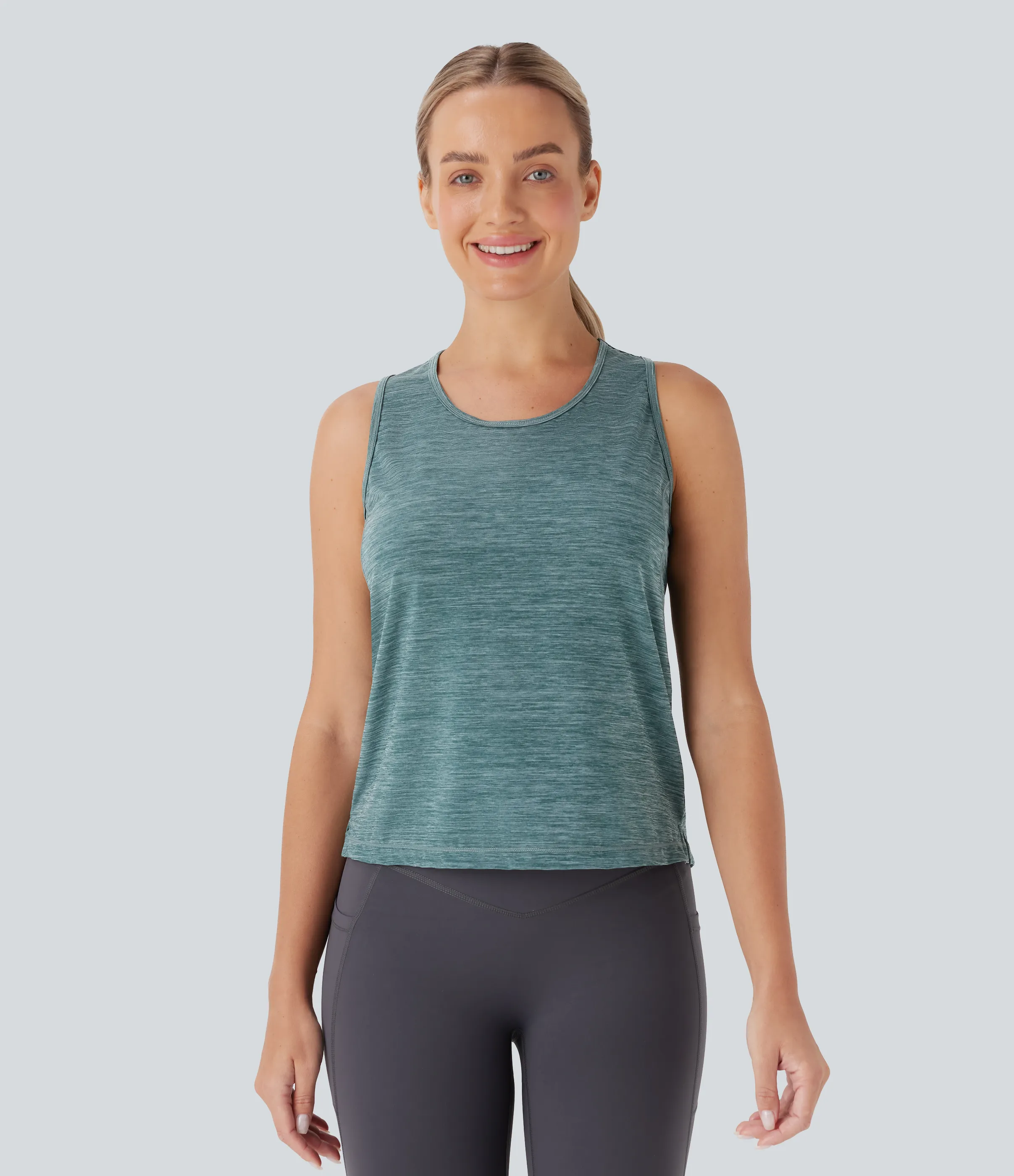 Halara Camiseta de senderismo sin mangas con espalda cruzada y dobladillo dividido - Green Texture - XL sold by Halara product image thumbnail 3