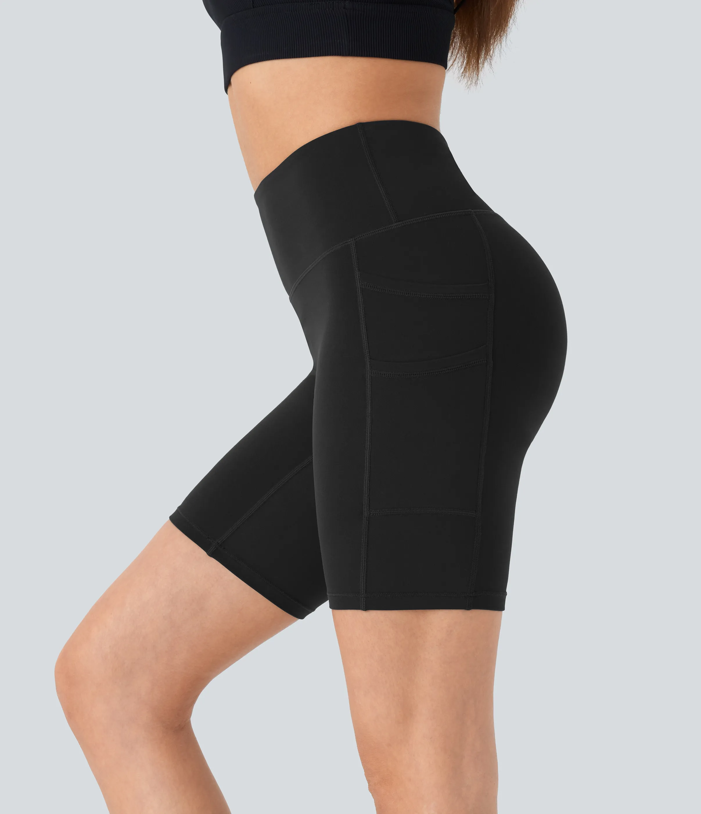 Halara Pantalón corto Softlyzero™ yoga ciclista tiro alto bolsillo doble 17.5cm -UPF50+ - Black - S sold by Halara product image thumbnail 5