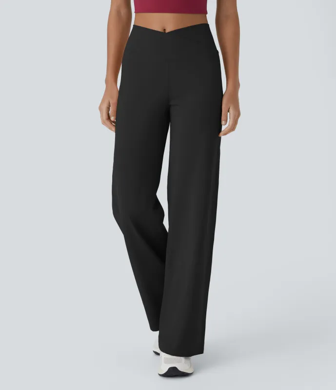 Halara Pantalón ancho de tiro alto con cintura cruzada y bolsillo invisible - Black - S made by Halara