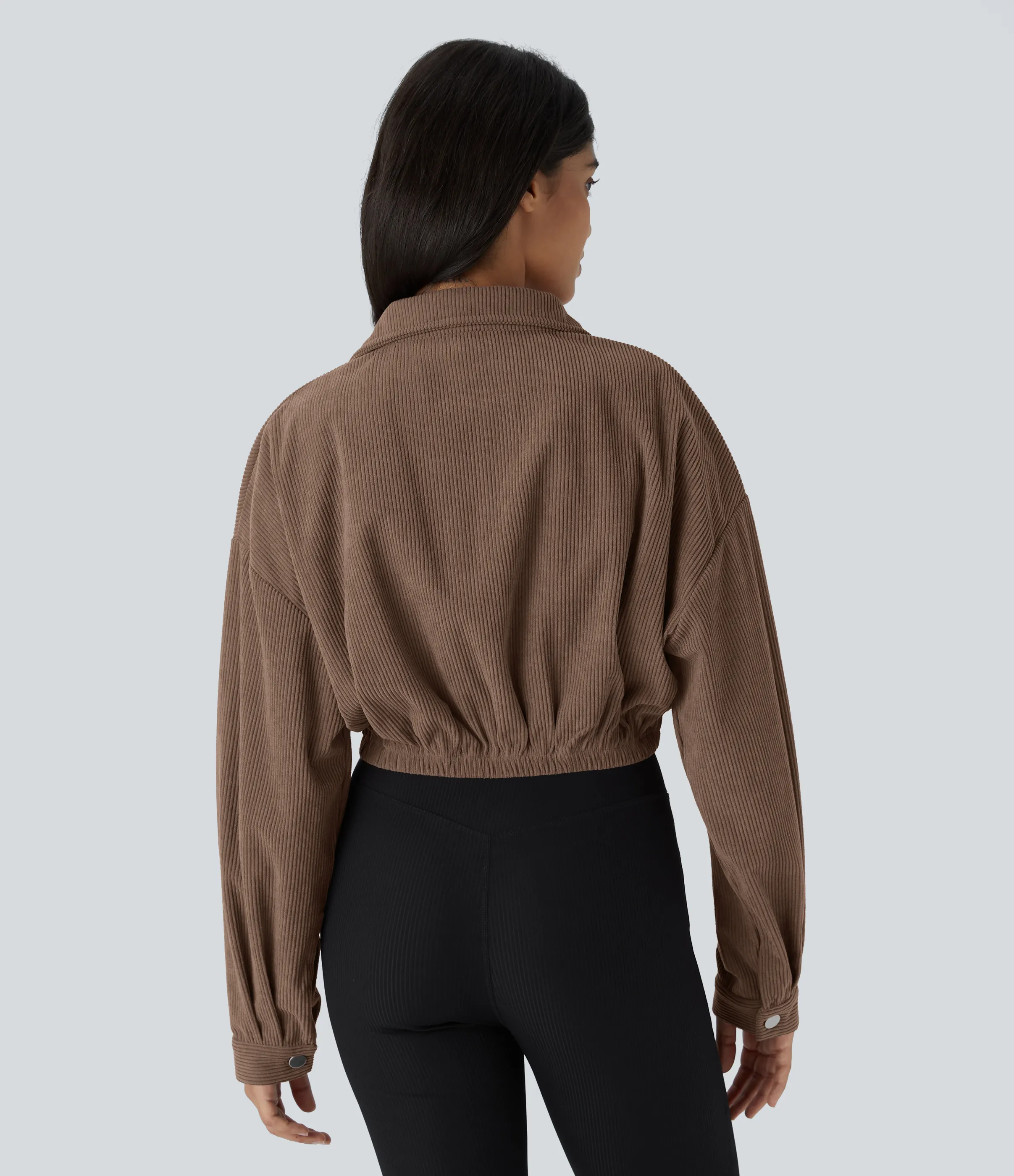 Halara Chaqueta casual de pana recortada con bolsillo con botones y cuello - Coca Mocha - XL sold by Halara product image thumbnail 3