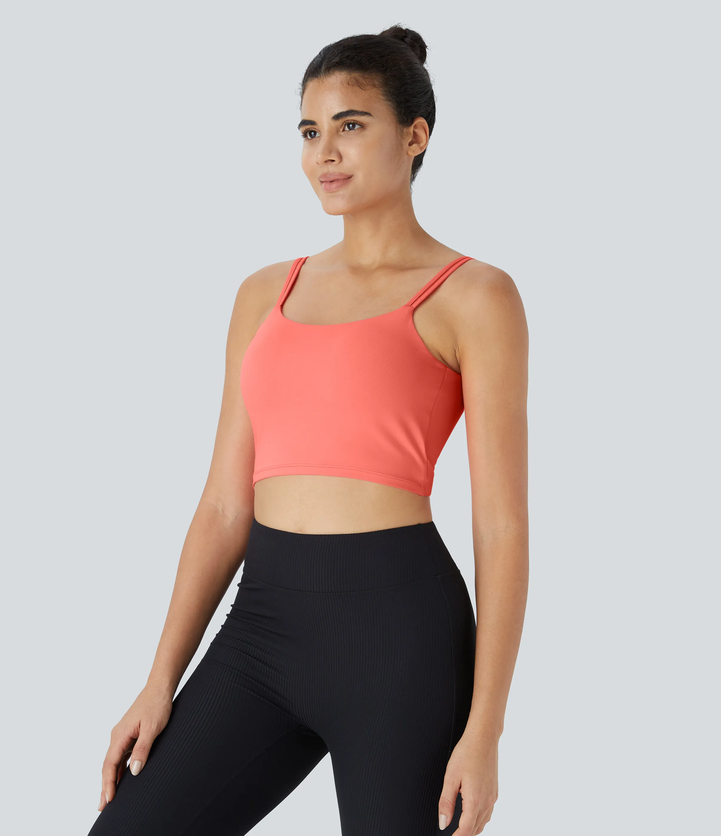 Halara Top corto de yoga con tirantes dobles, espalda cruzada y retorcida en copas D-F - Fusion Coral - XL sold by Halara product image thumbnail 4