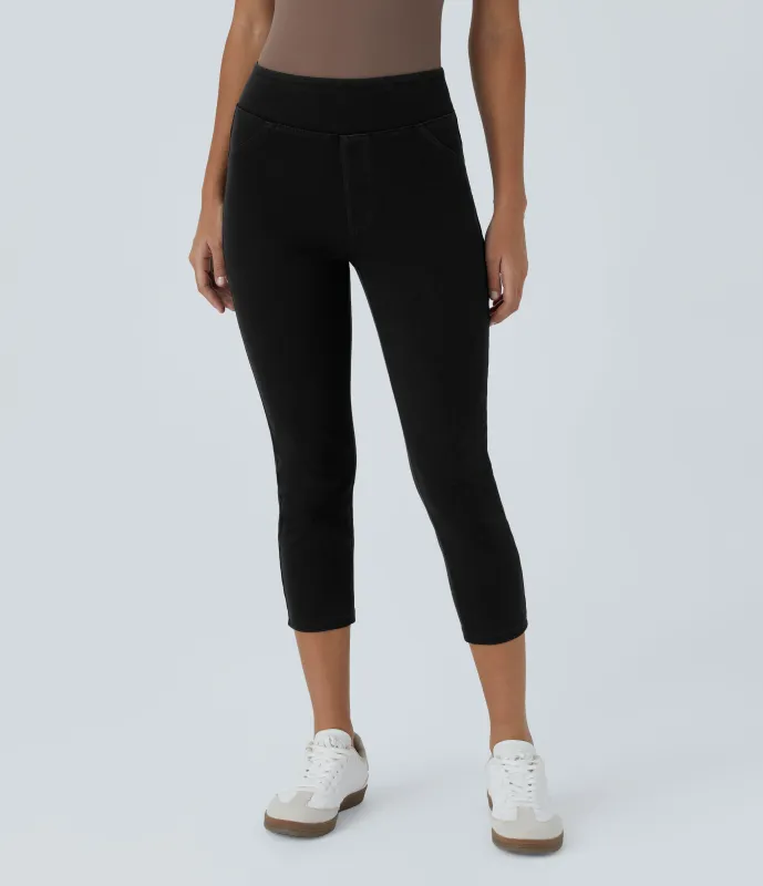 Halara Leggings Halara Flex™ Denim elásticos en longitud capri de tiro alto con bolsillos traseros - Black Denim - M sold by Halara