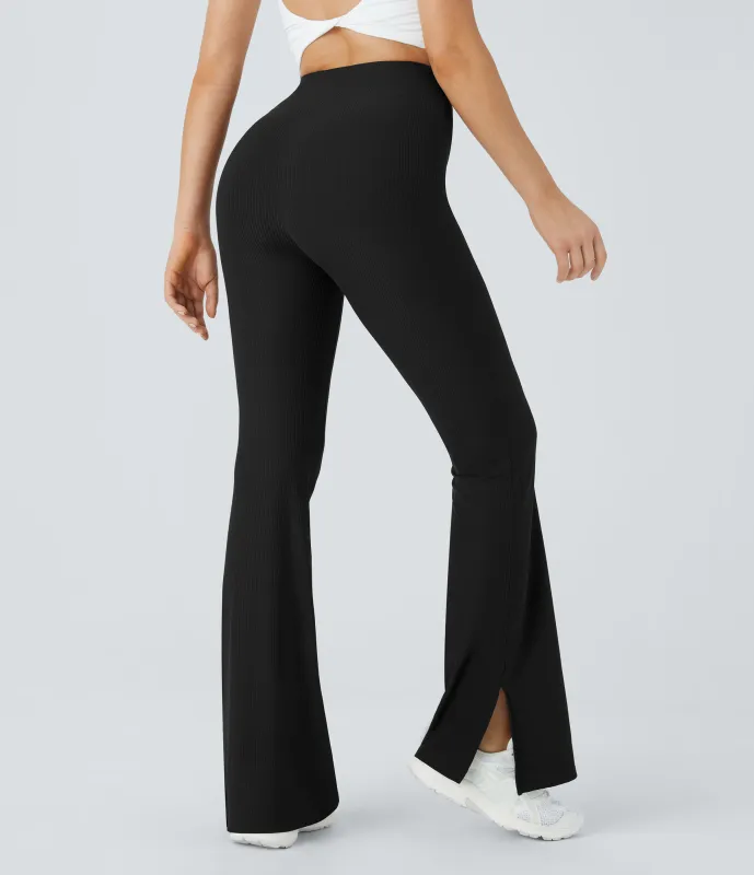 Halara Leggings acanalados y acampanados con abertura de tiro alto - Black - XL sold by Halara