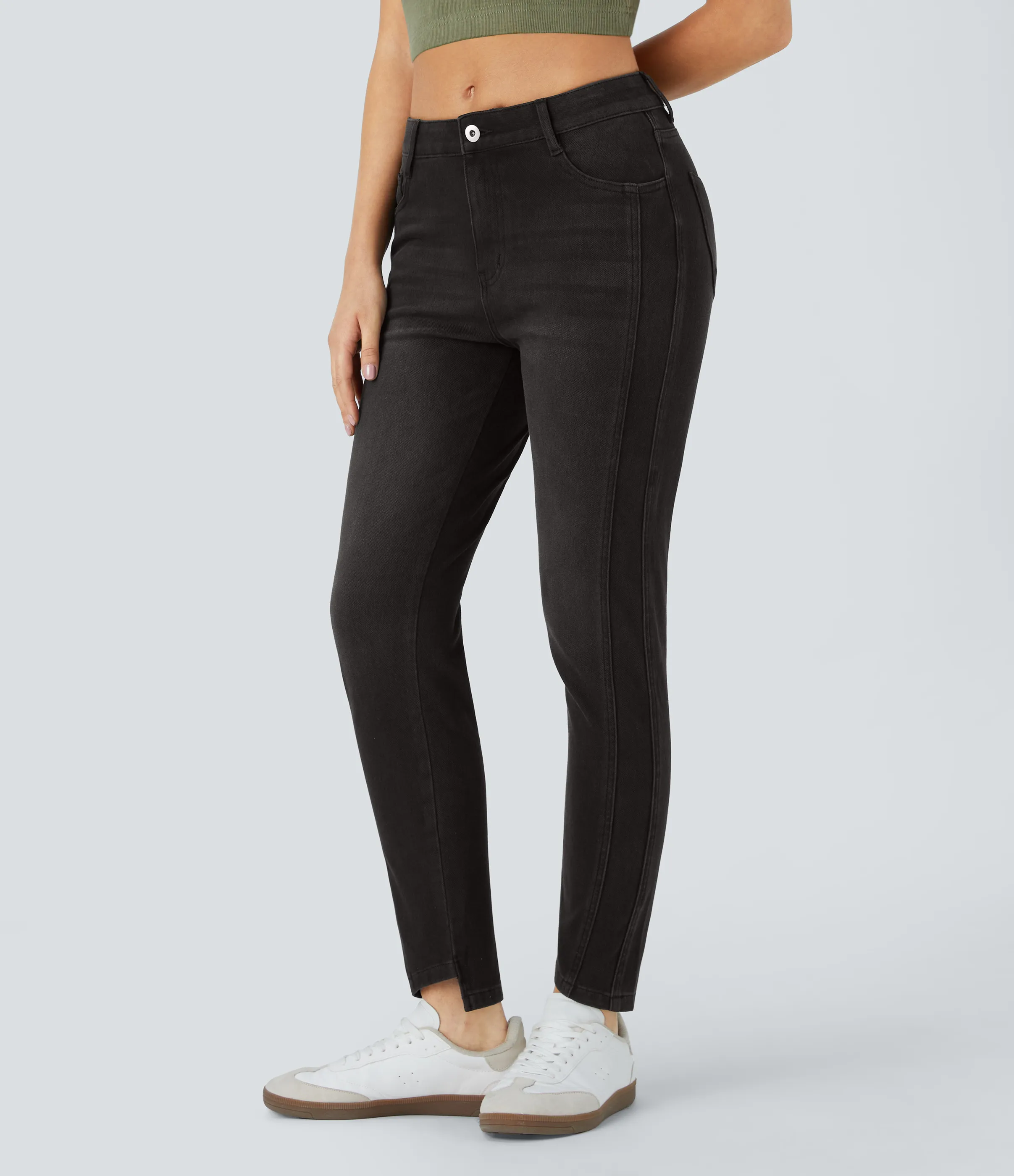 Halara Jeans Halara Flex™ ajustado elástico cremallera botón múltiple bolsillo - Dirty Black Denim - M(regular) sold by Halara product image thumbnail 2